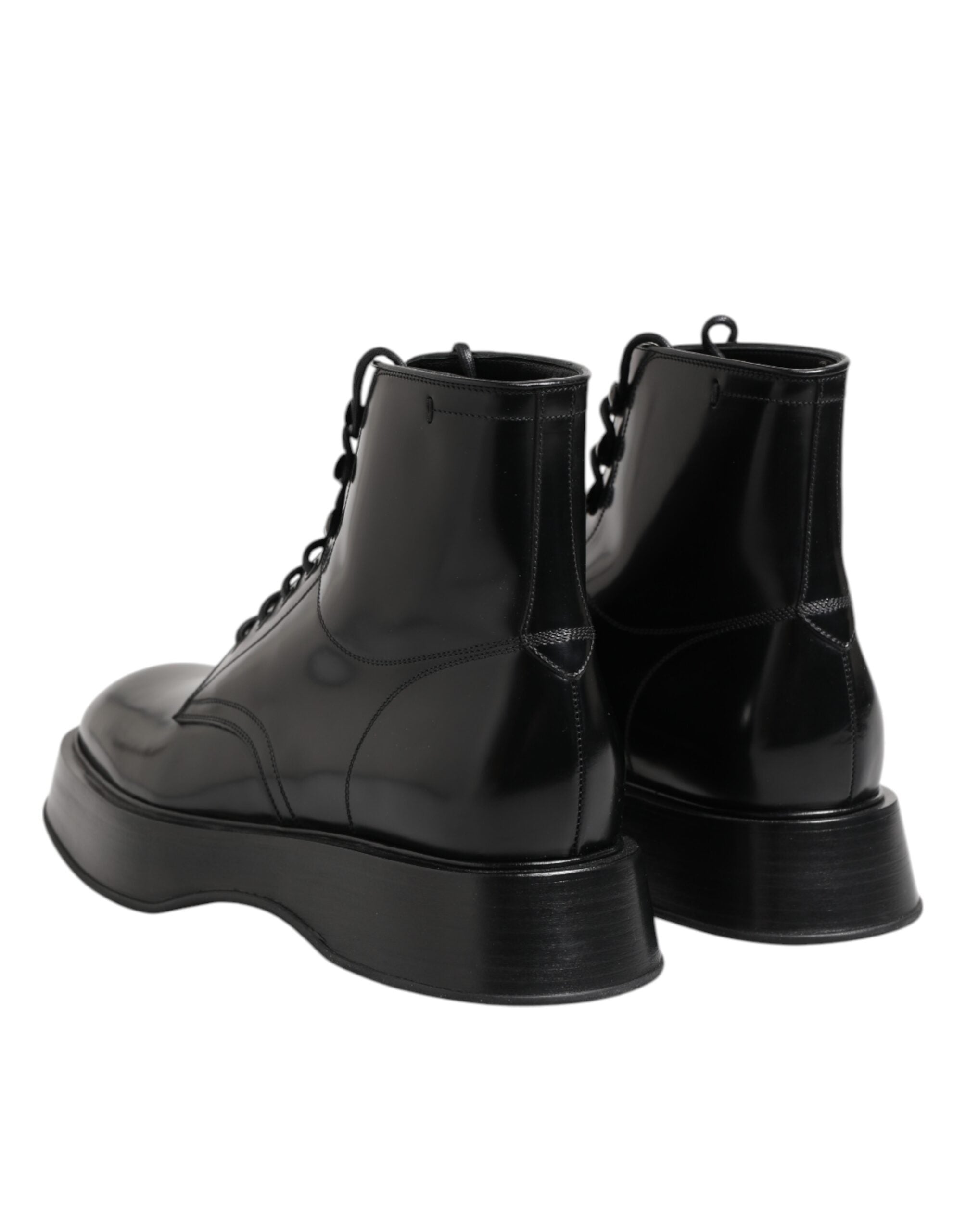 Dolce &amp; Gabbana – Schwarze Stiefeletten aus Leder mit Logo und Schnürung