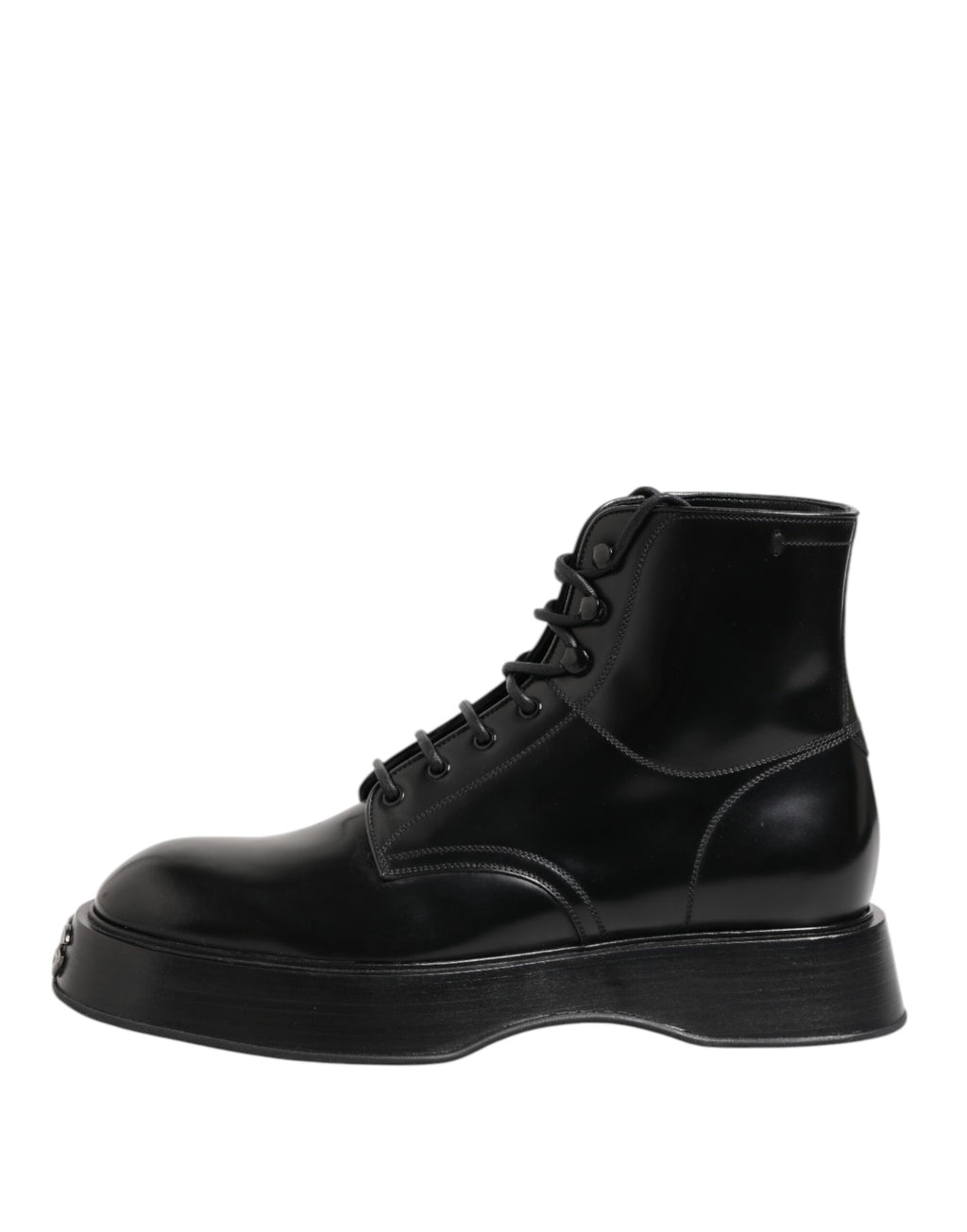 Dolce &amp; Gabbana – Schwarze Stiefeletten aus Leder mit Logo und Schnürung