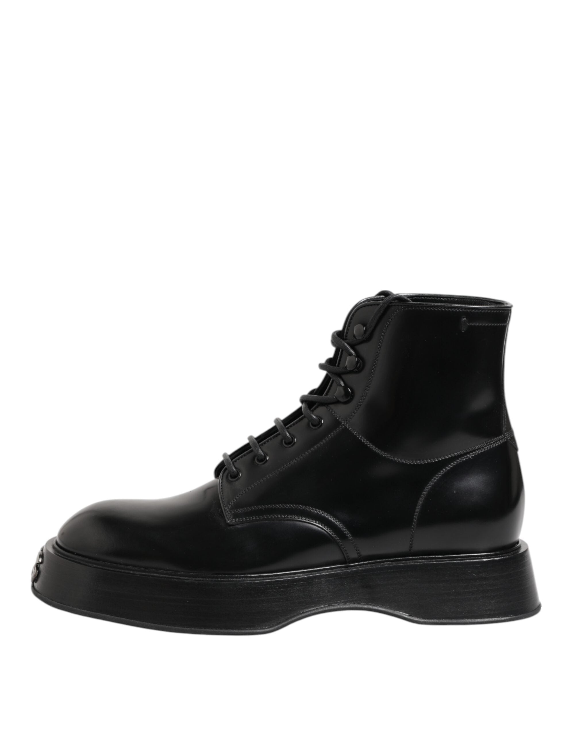 Dolce &amp; Gabbana – Schwarze Stiefeletten aus Leder mit Logo und Schnürung