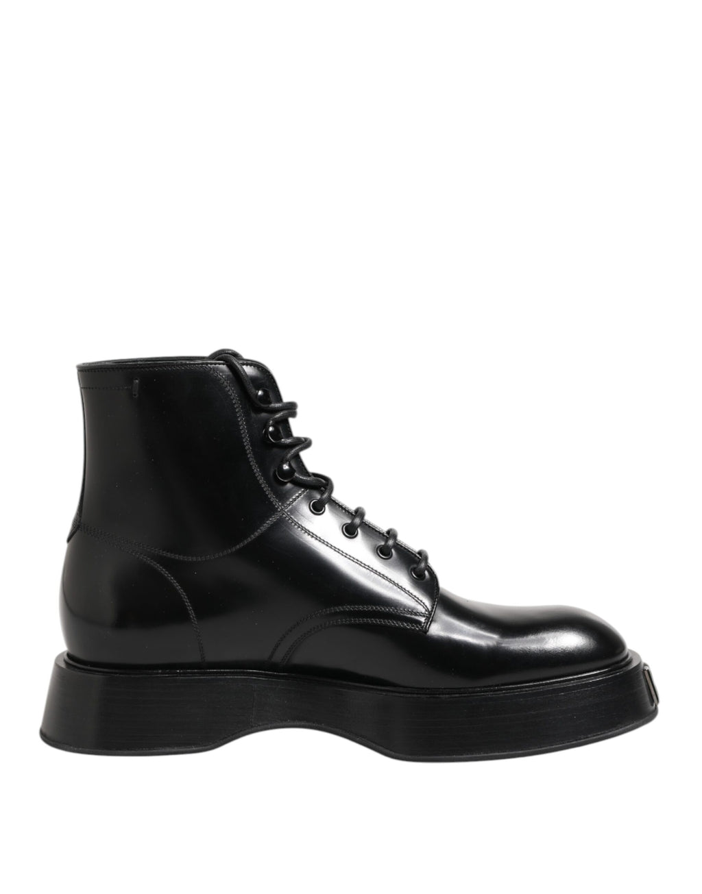 Dolce &amp; Gabbana – Schwarze Stiefeletten aus Leder mit Logo und Schnürung