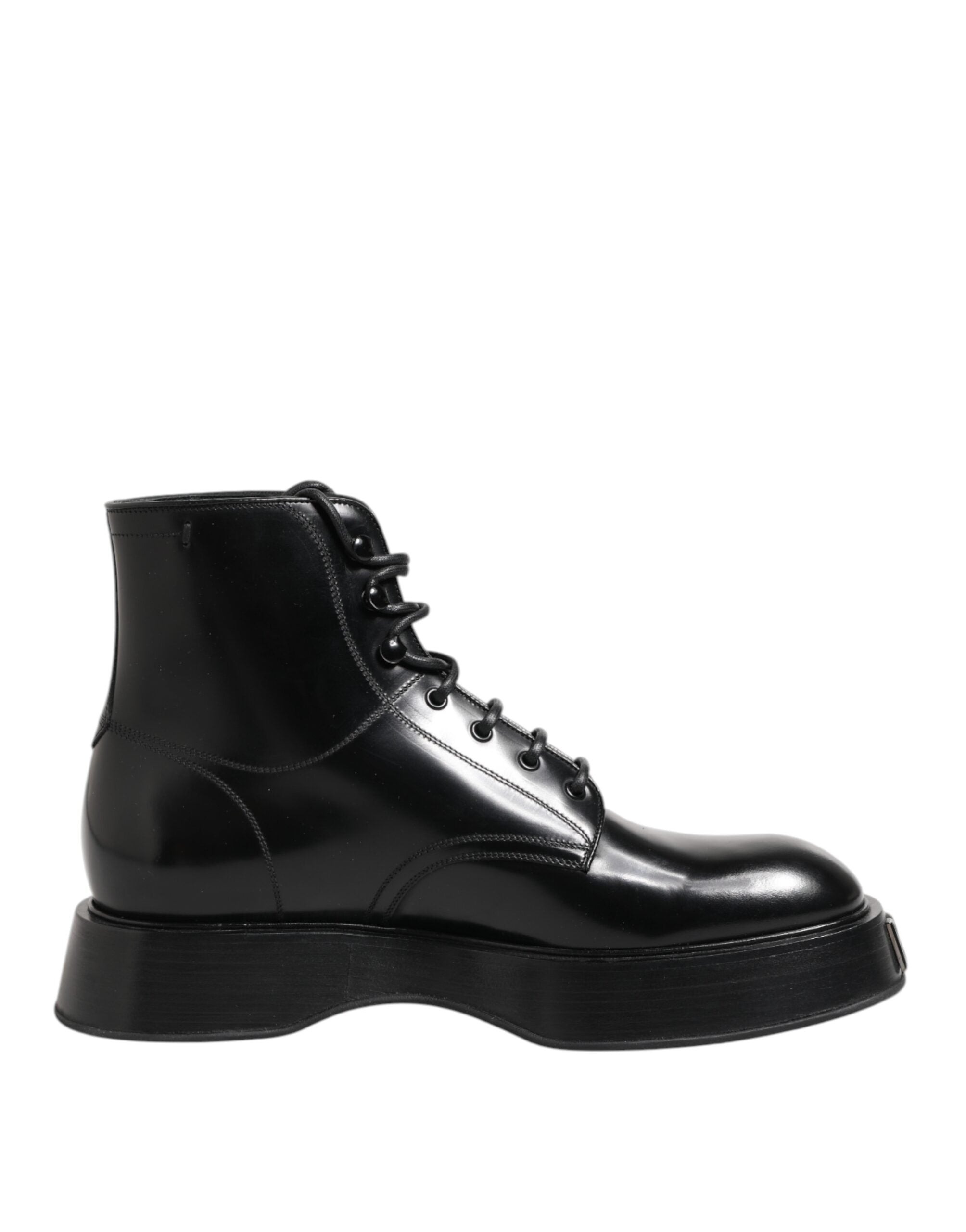 Dolce &amp; Gabbana – Schwarze Stiefeletten aus Leder mit Logo und Schnürung