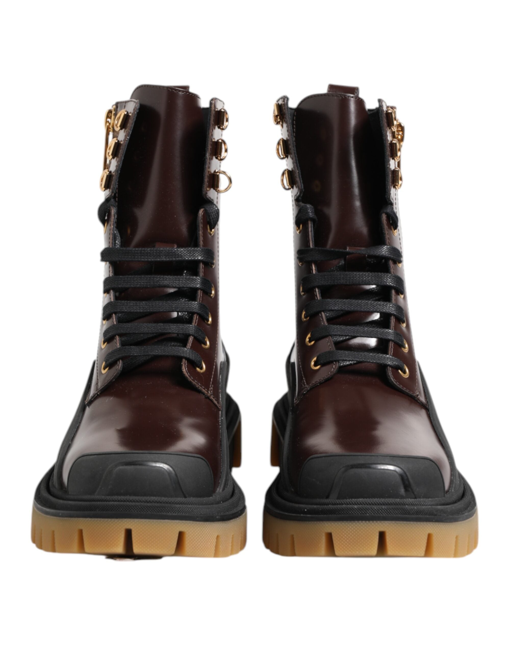 Dolce &amp; Gabbana Braune schwarze Lederstiefel mit Reißverschluss und Schnürschuhen