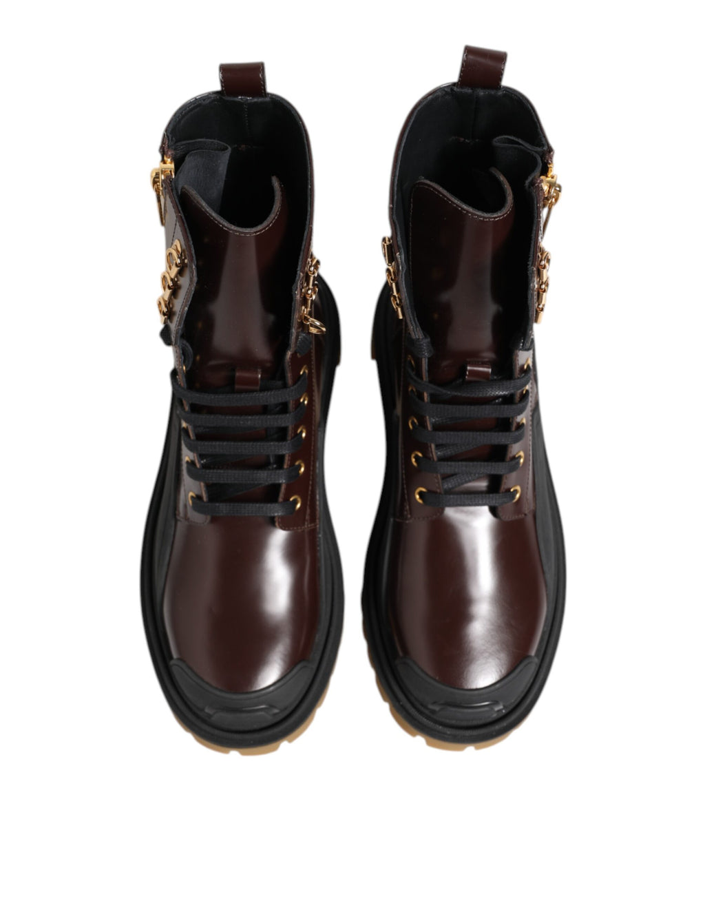 Dolce &amp; Gabbana Braune schwarze Lederstiefel mit Reißverschluss und Schnürschuhen
