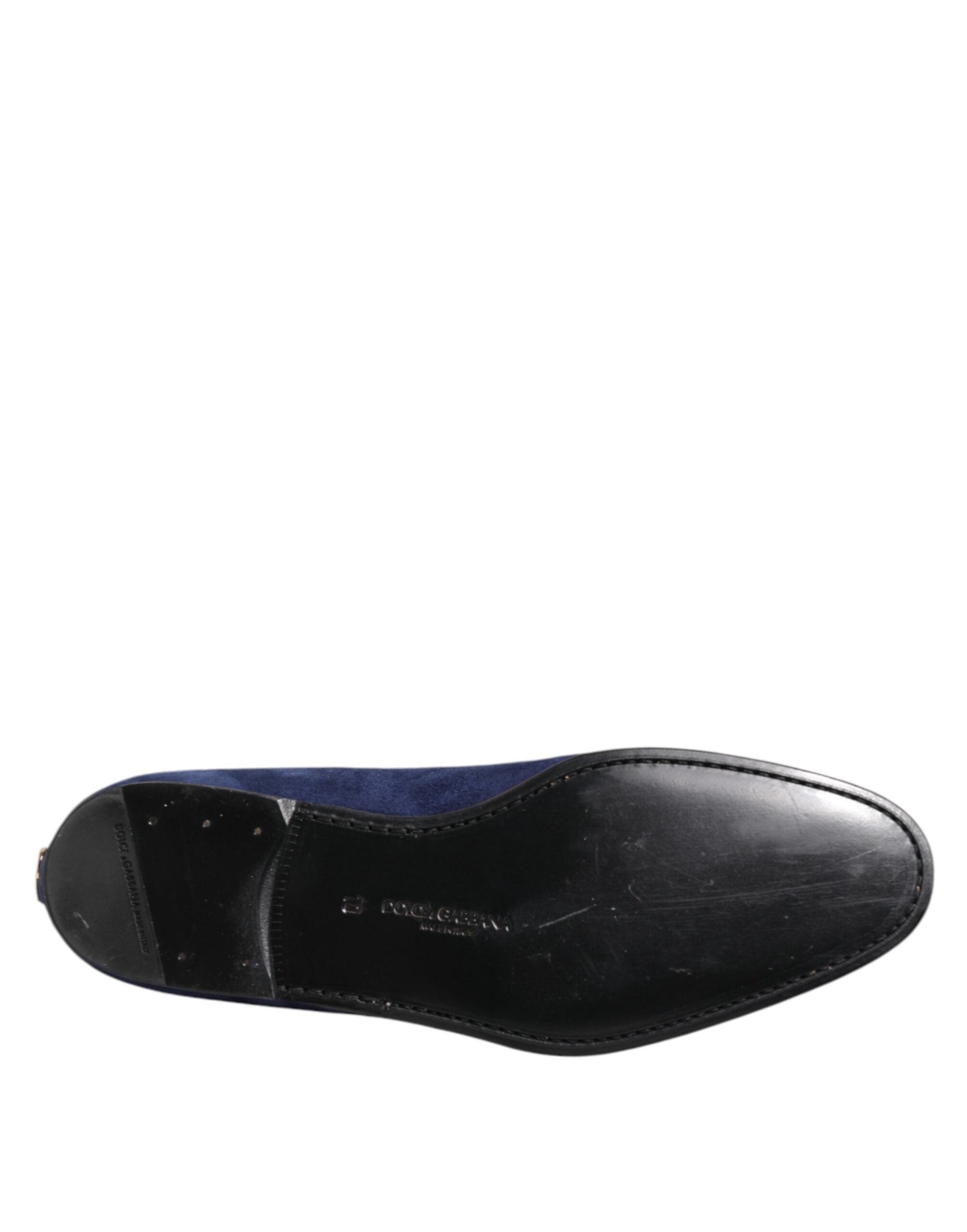 Mocassins Dolce &amp; Gabbana en velours bleu avec logo DG, chaussures habillées