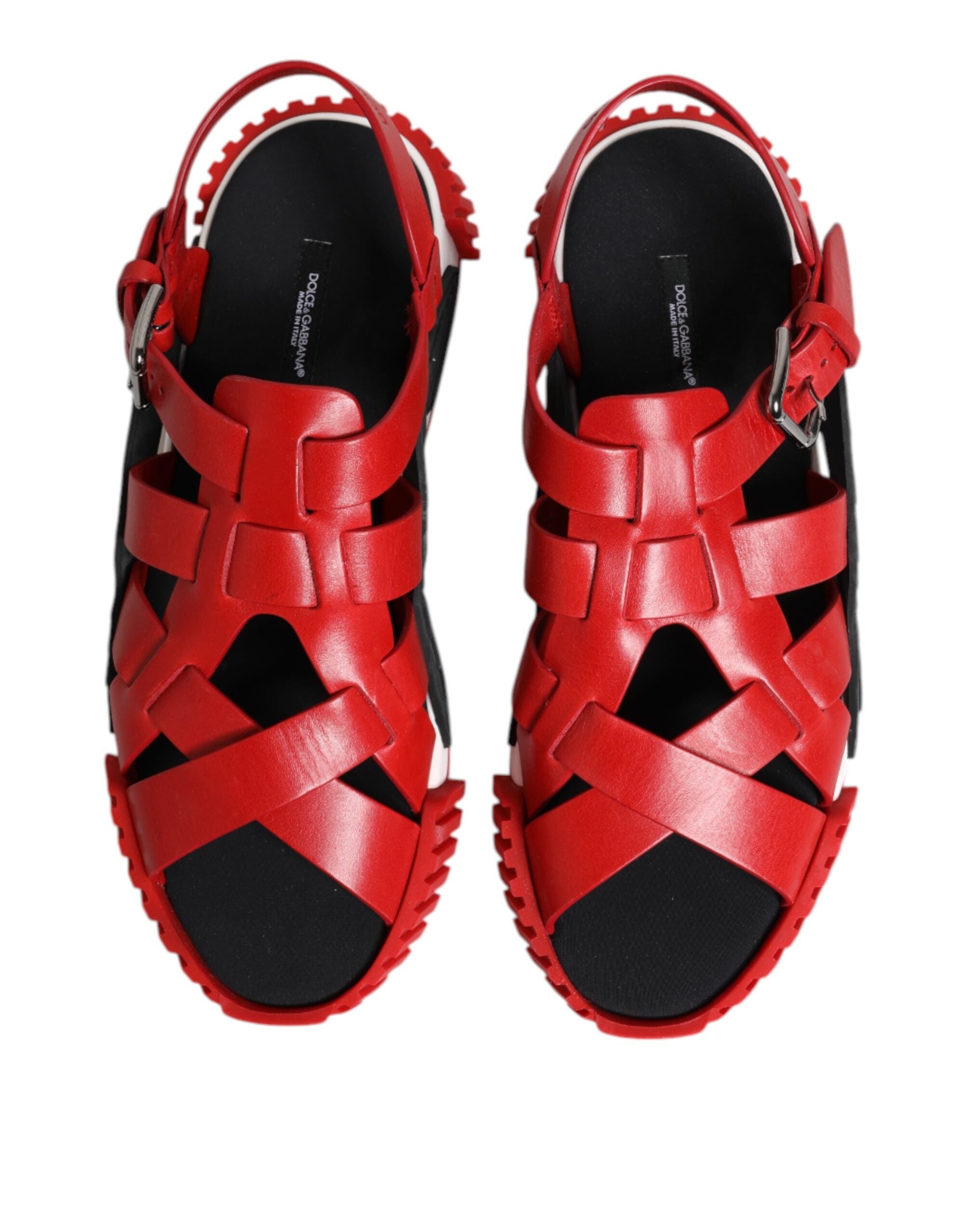 Dolce &amp; Gabbana Rot Schwarz Leder Knöchelriemen Sandalen Schuhe