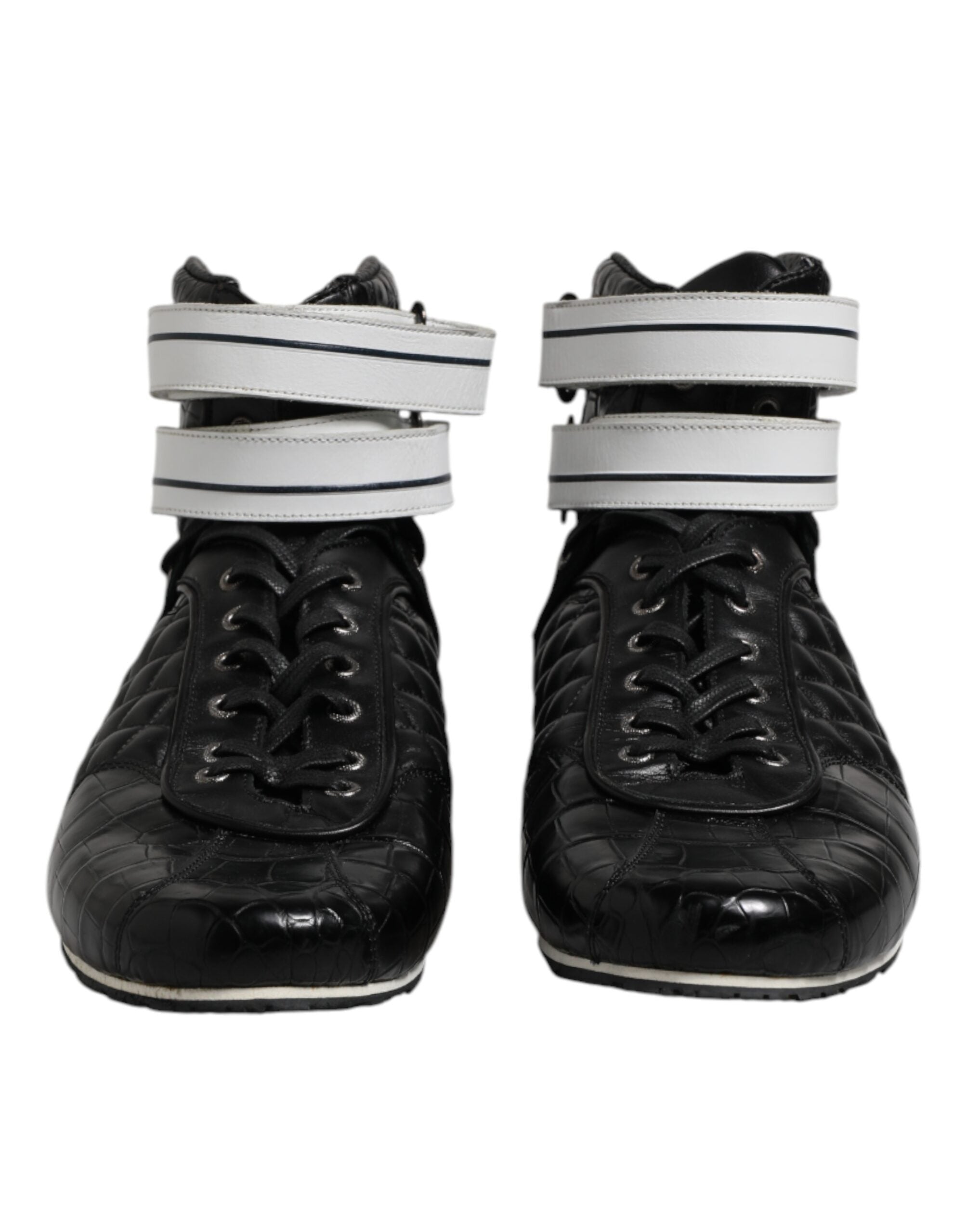 Dolce &amp; Gabbana – Schwarze, gesteppte Sneakers aus Leder mit Schnürung