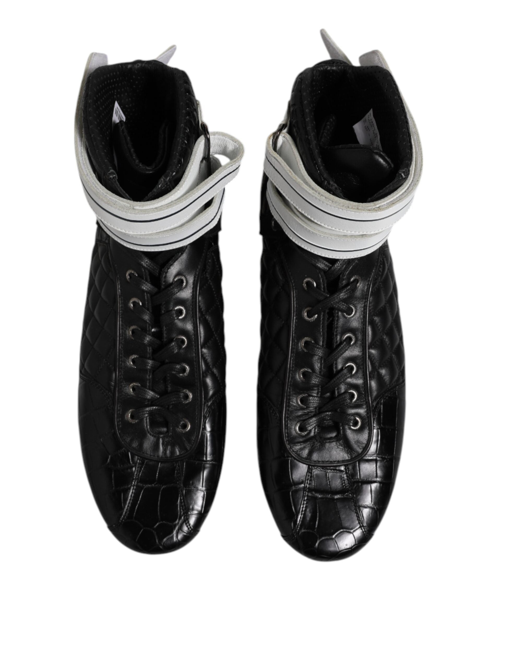 Dolce &amp; Gabbana – Schwarze, gesteppte Sneakers aus Leder mit Schnürung