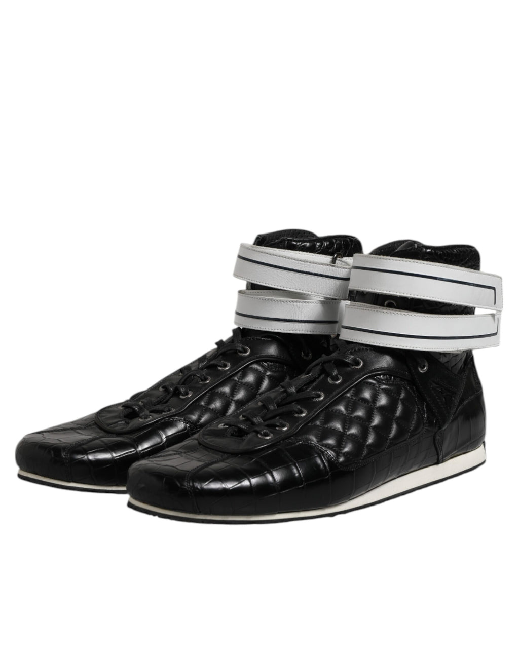 Dolce &amp; Gabbana – Schwarze, gesteppte Sneakers aus Leder mit Schnürung