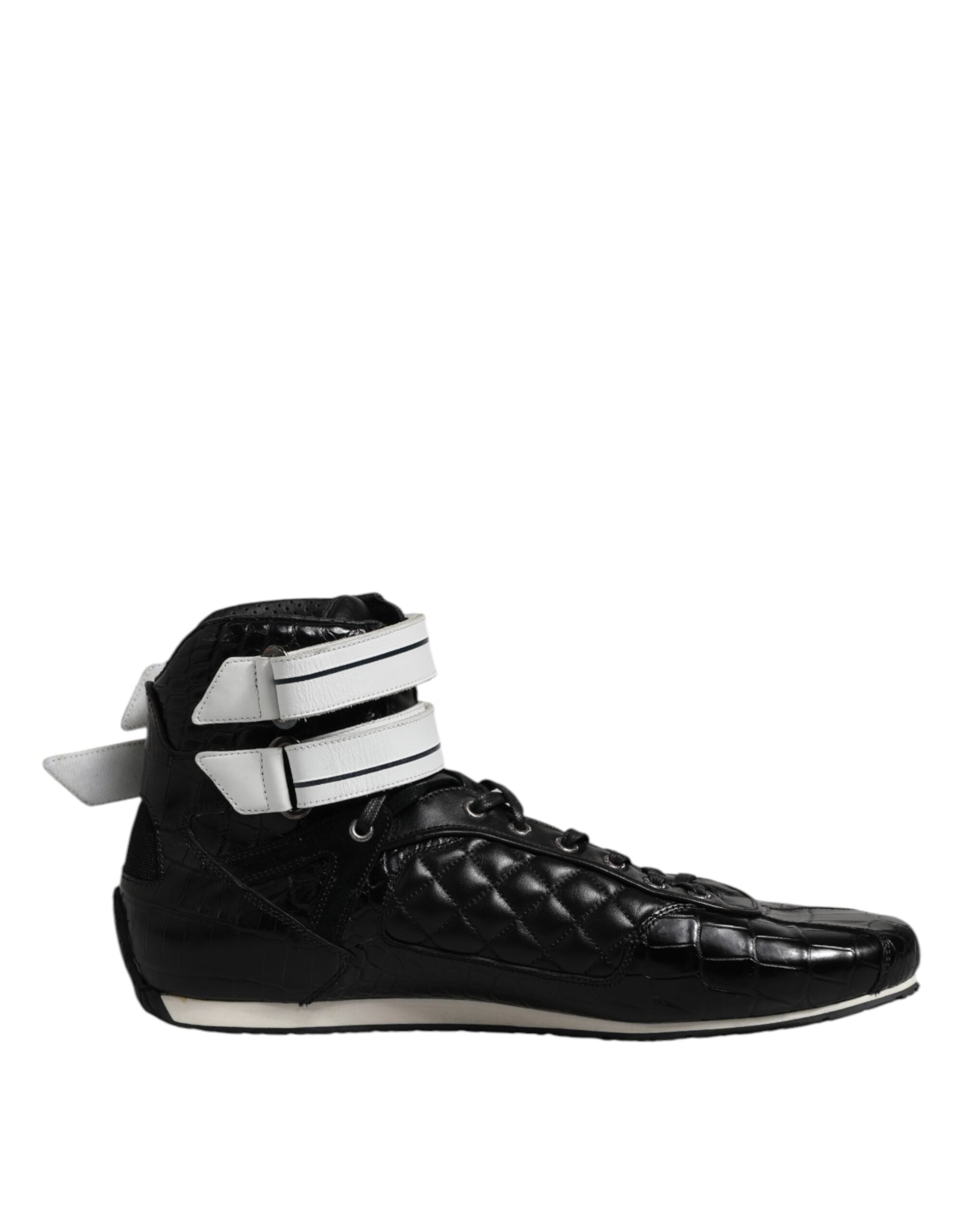 Dolce &amp; Gabbana – Schwarze, gesteppte Sneakers aus Leder mit Schnürung