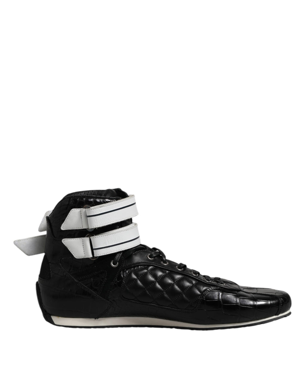 Dolce &amp; Gabbana – Schwarze, gesteppte Sneakers aus Leder mit Schnürung