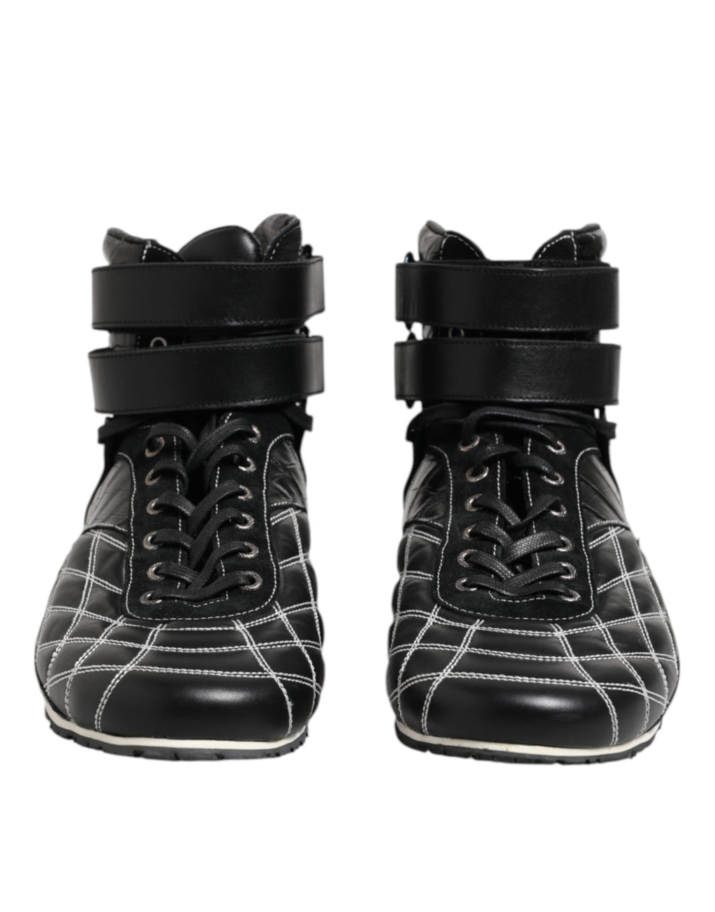 Dolce &amp; Gabbana – Schwarze Sneakers mit Schnürung aus gestepptem Leder