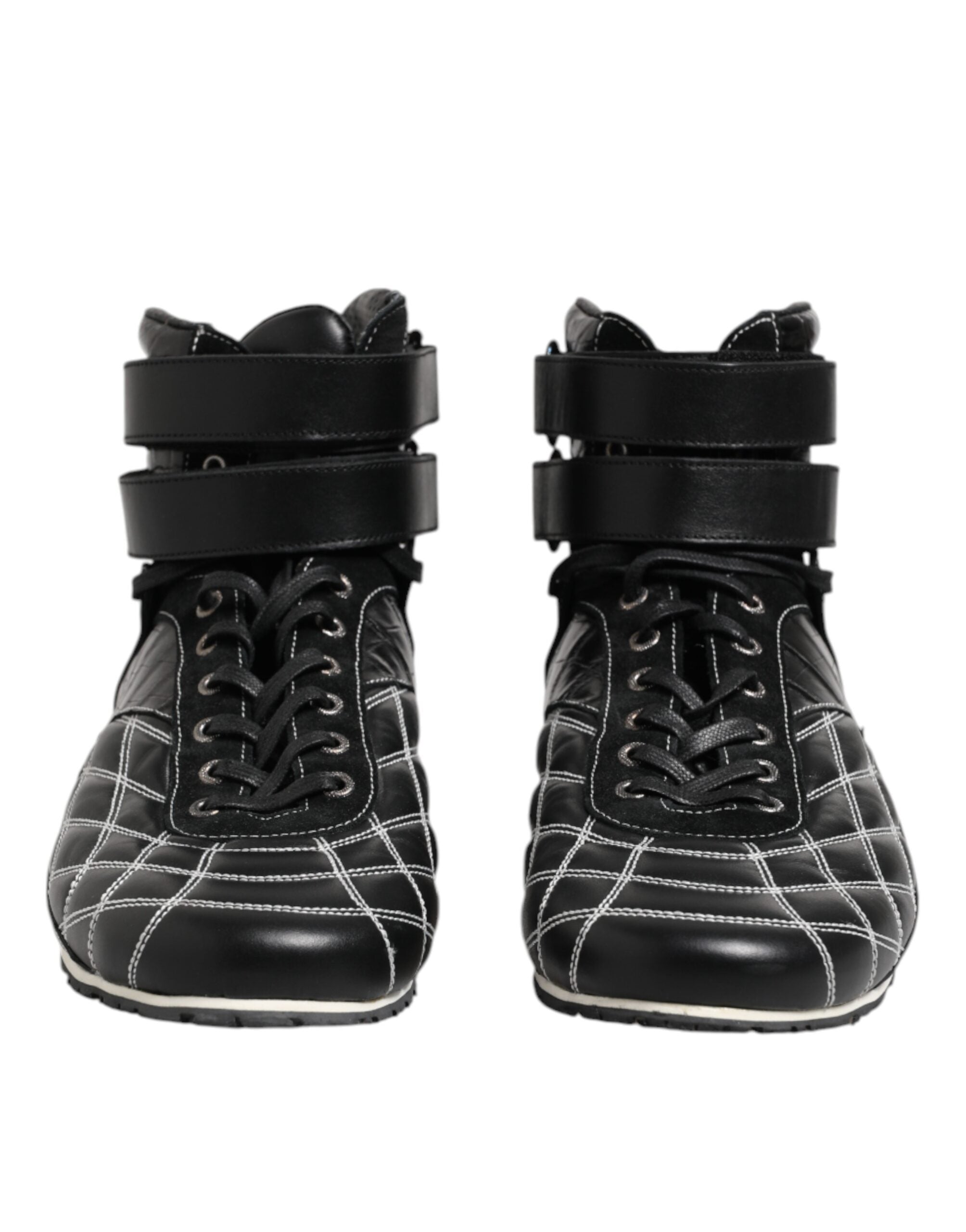 Dolce &amp; Gabbana – Schwarze Sneakers mit Schnürung aus gestepptem Leder