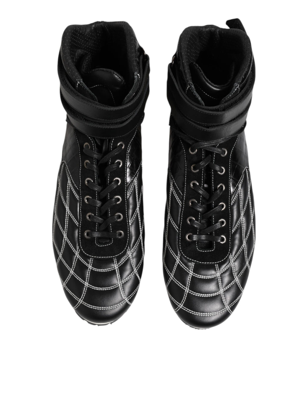 Dolce &amp; Gabbana – Schwarze Sneakers mit Schnürung aus gestepptem Leder