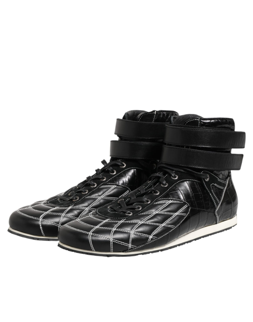 Dolce &amp; Gabbana – Schwarze Sneakers mit Schnürung aus gestepptem Leder