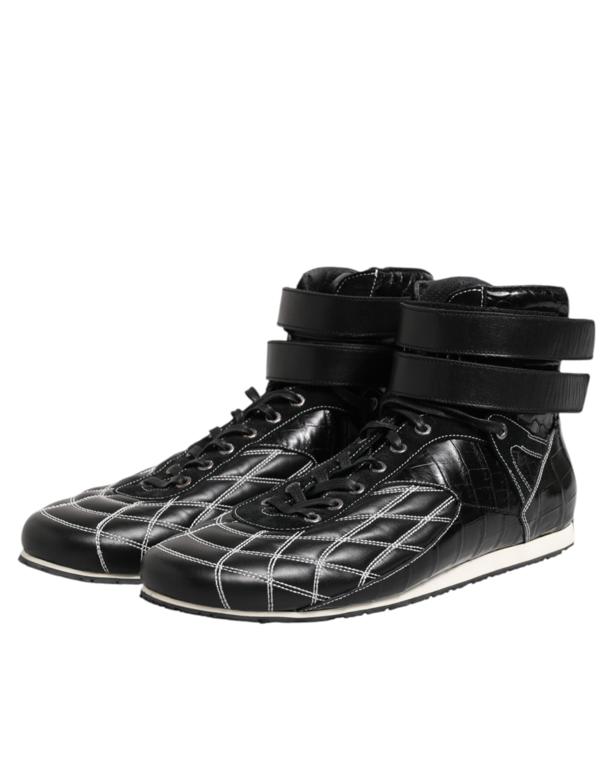 Dolce &amp; Gabbana – Schwarze Sneakers mit Schnürung aus gestepptem Leder