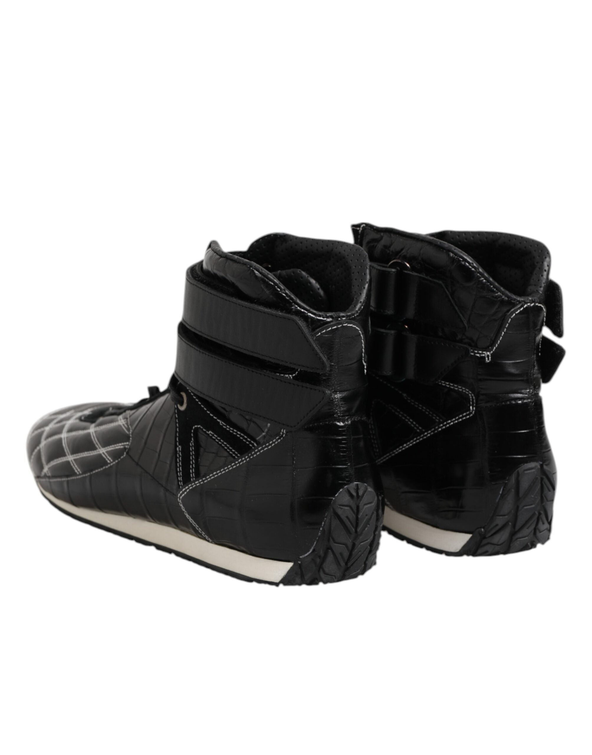 Dolce &amp; Gabbana – Schwarze Sneakers mit Schnürung aus gestepptem Leder
