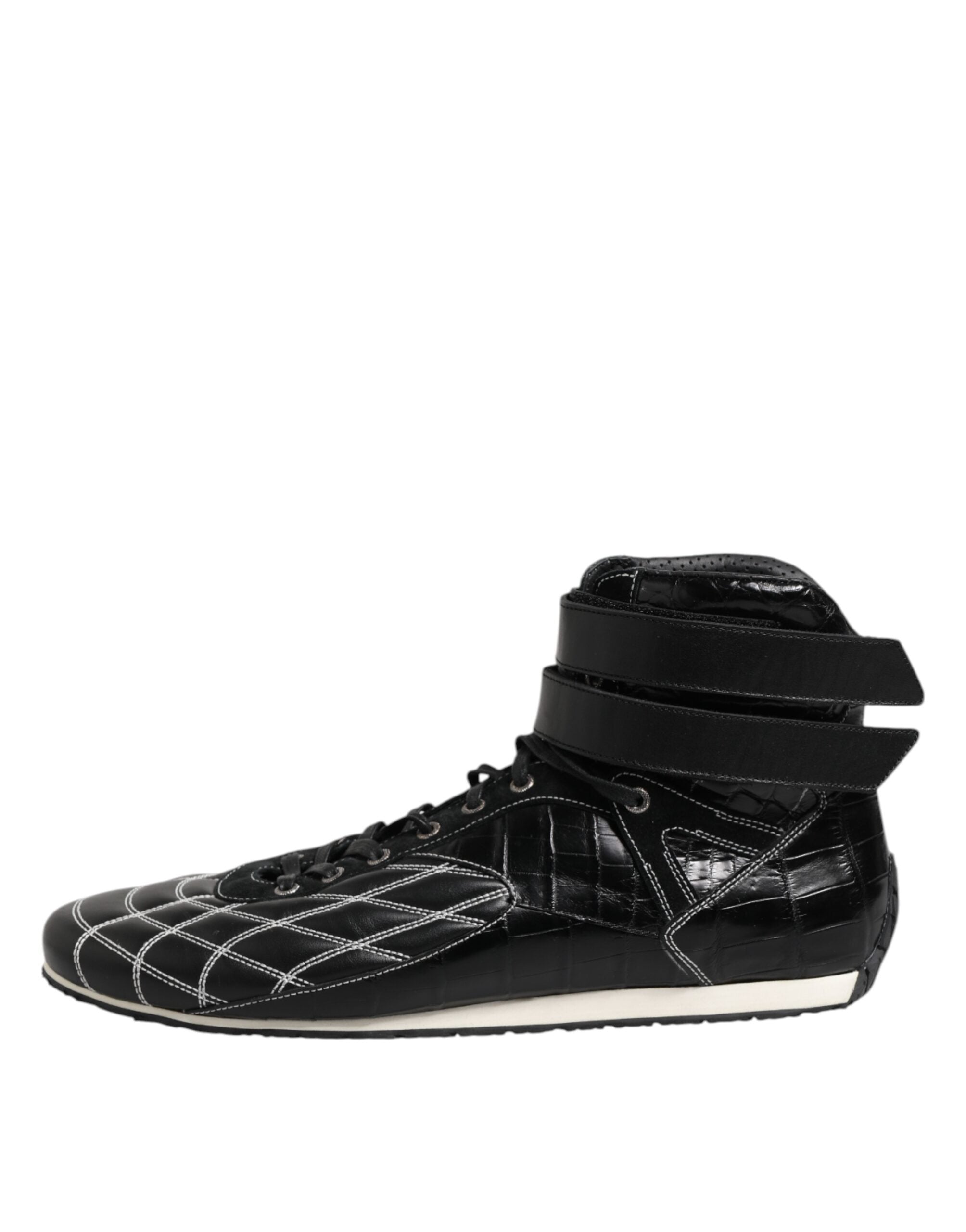 Dolce &amp; Gabbana – Schwarze Sneakers mit Schnürung aus gestepptem Leder