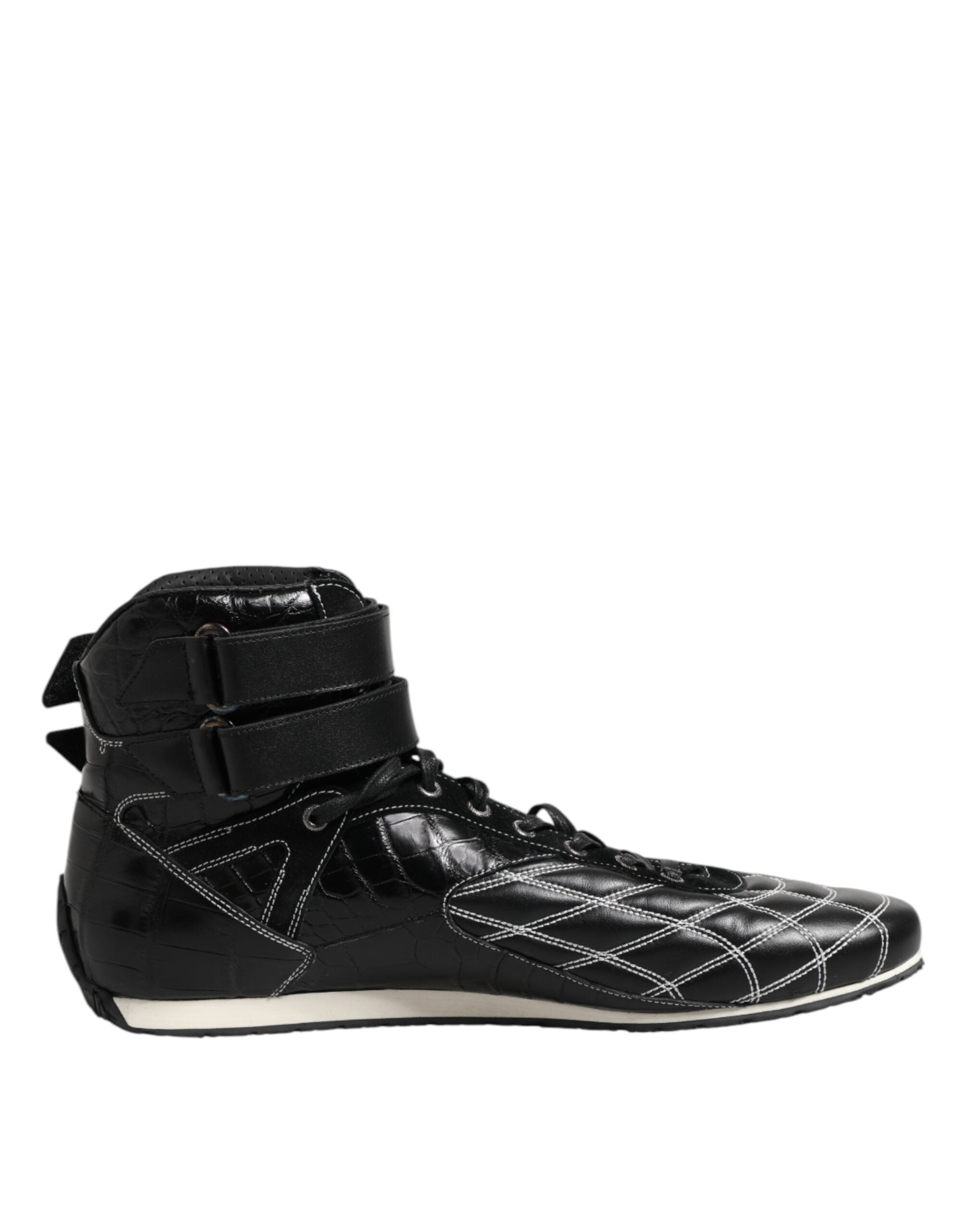 Dolce &amp; Gabbana – Schwarze Sneakers mit Schnürung aus gestepptem Leder