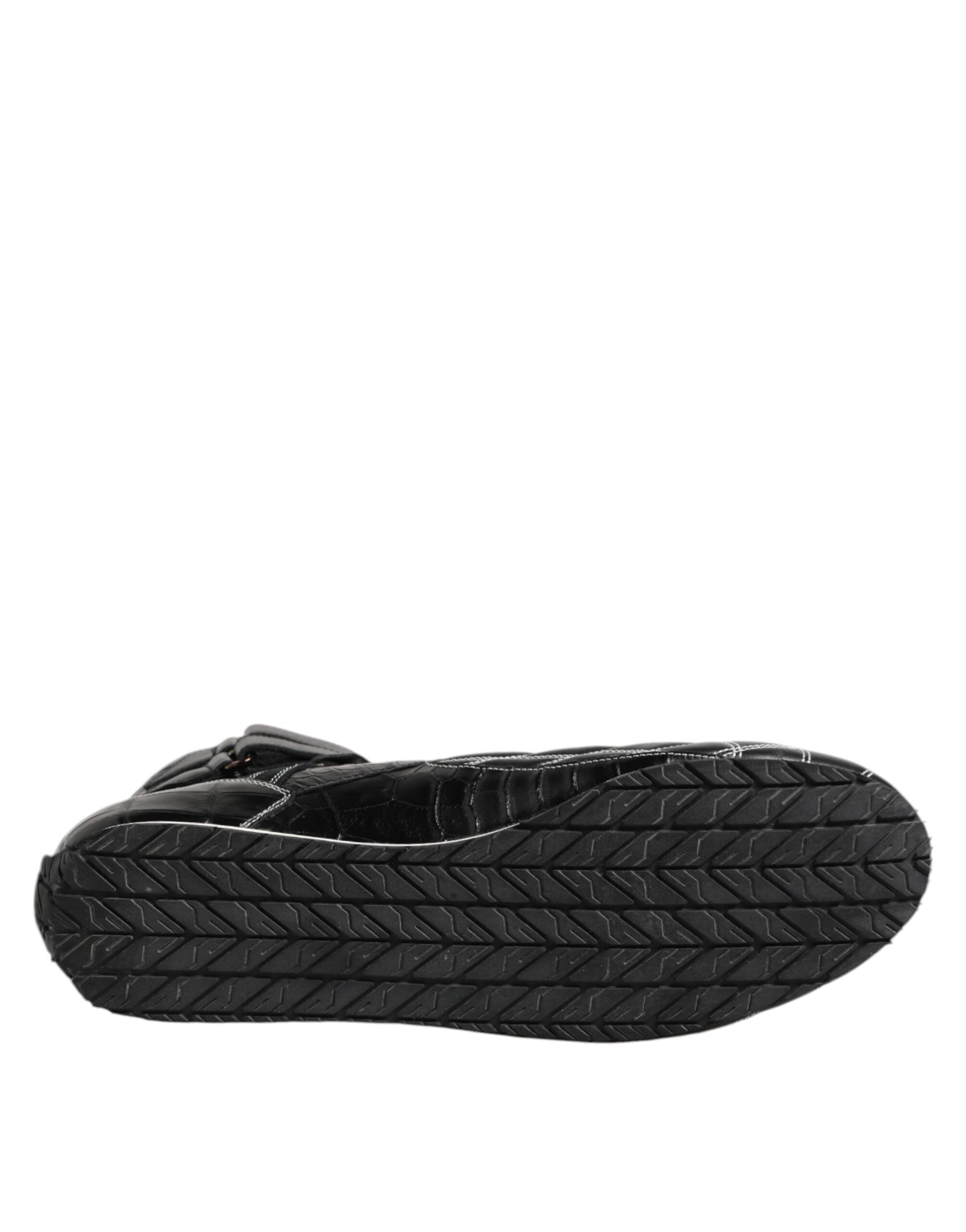 Dolce &amp; Gabbana – Schwarze Sneakers mit Schnürung aus gestepptem Leder