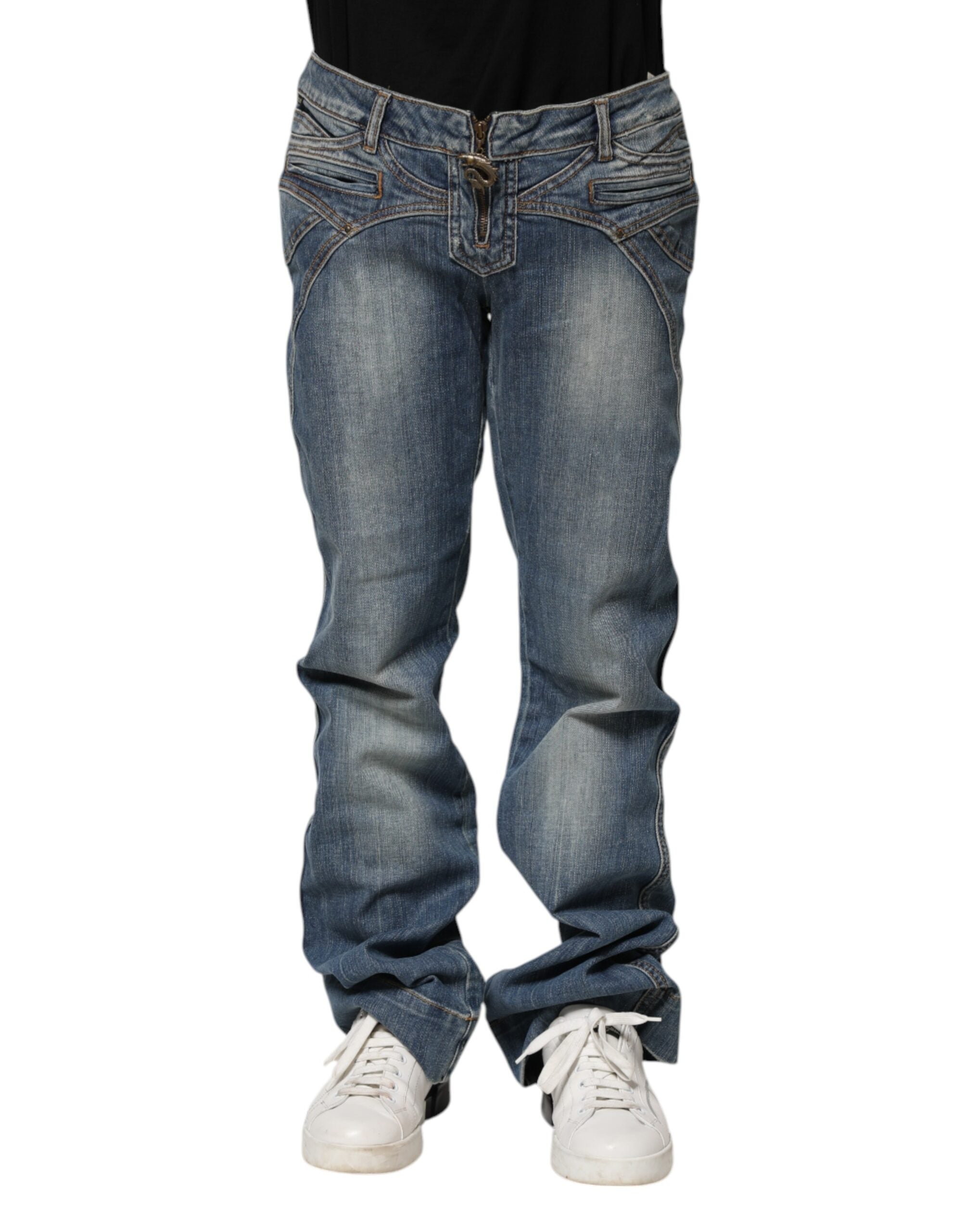 Jean en denim bleu délavé coupe droite Just Cavalli pour homme
