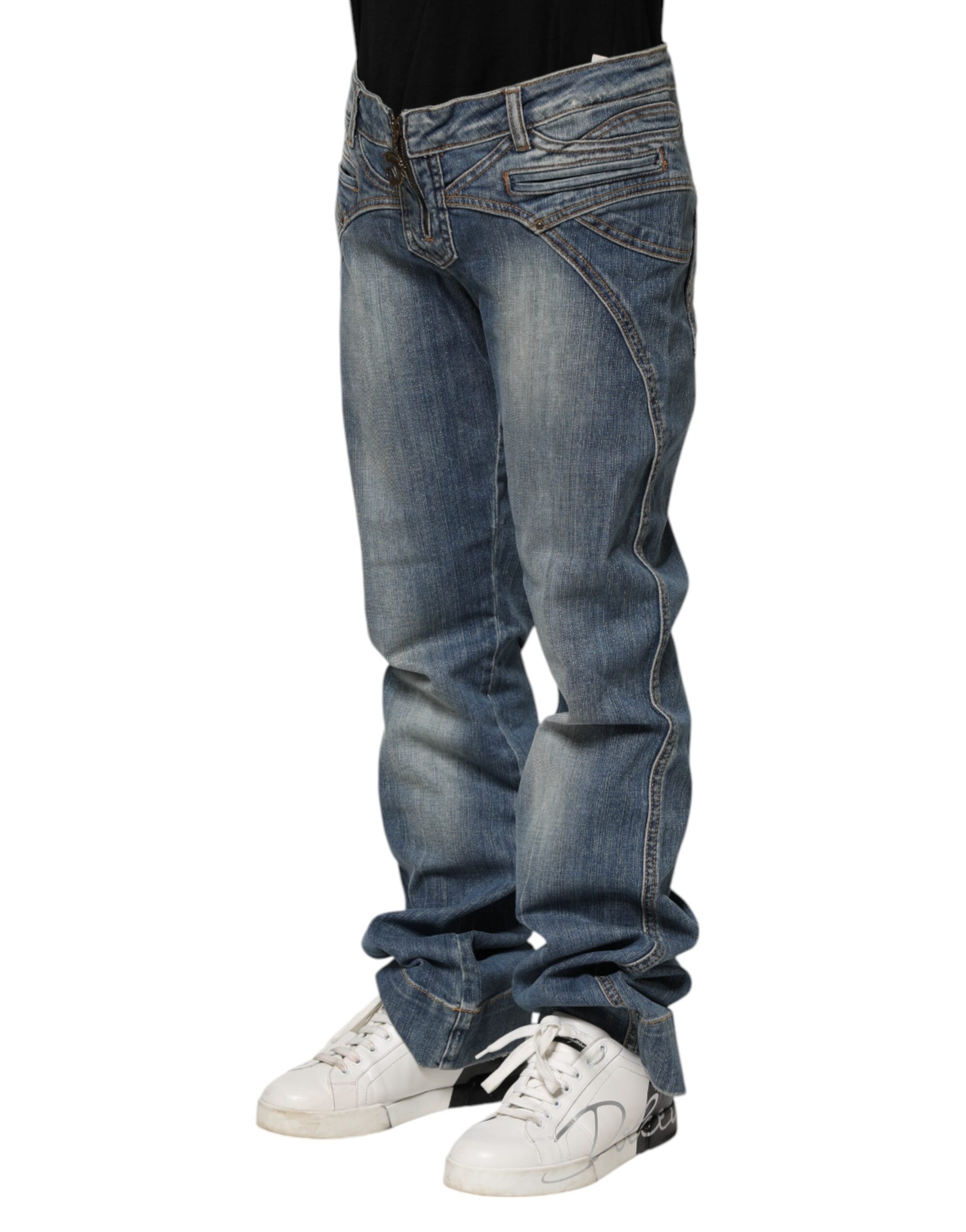 Jean en denim bleu délavé coupe droite Just Cavalli pour homme