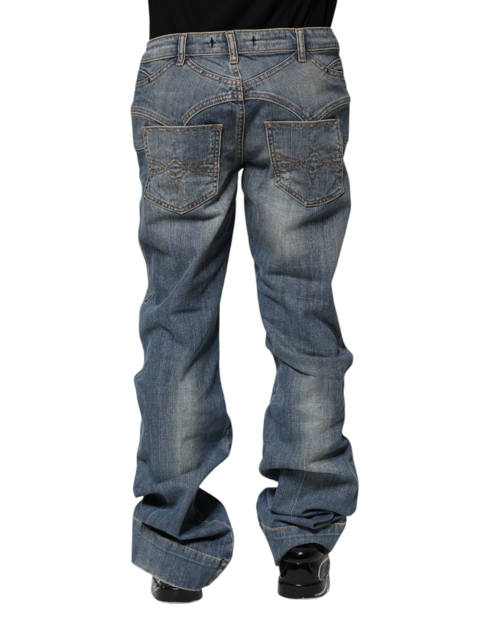 Jean en denim bleu délavé coupe droite Just Cavalli pour homme