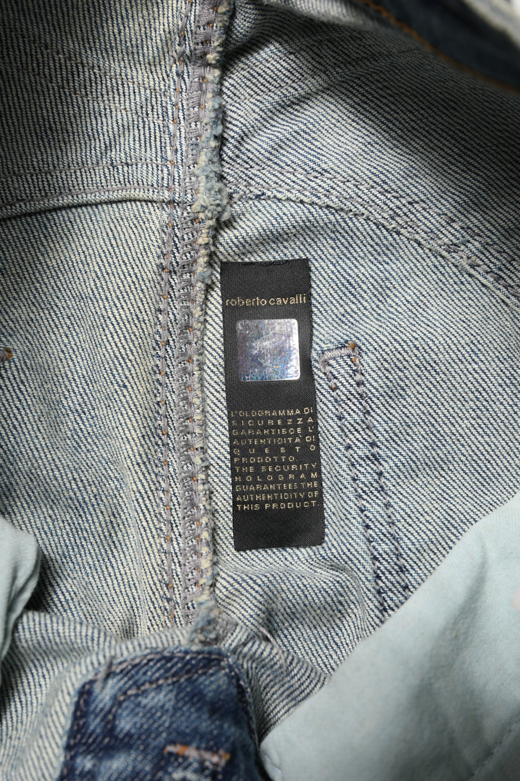 Jean en denim bleu délavé coupe droite Just Cavalli pour homme