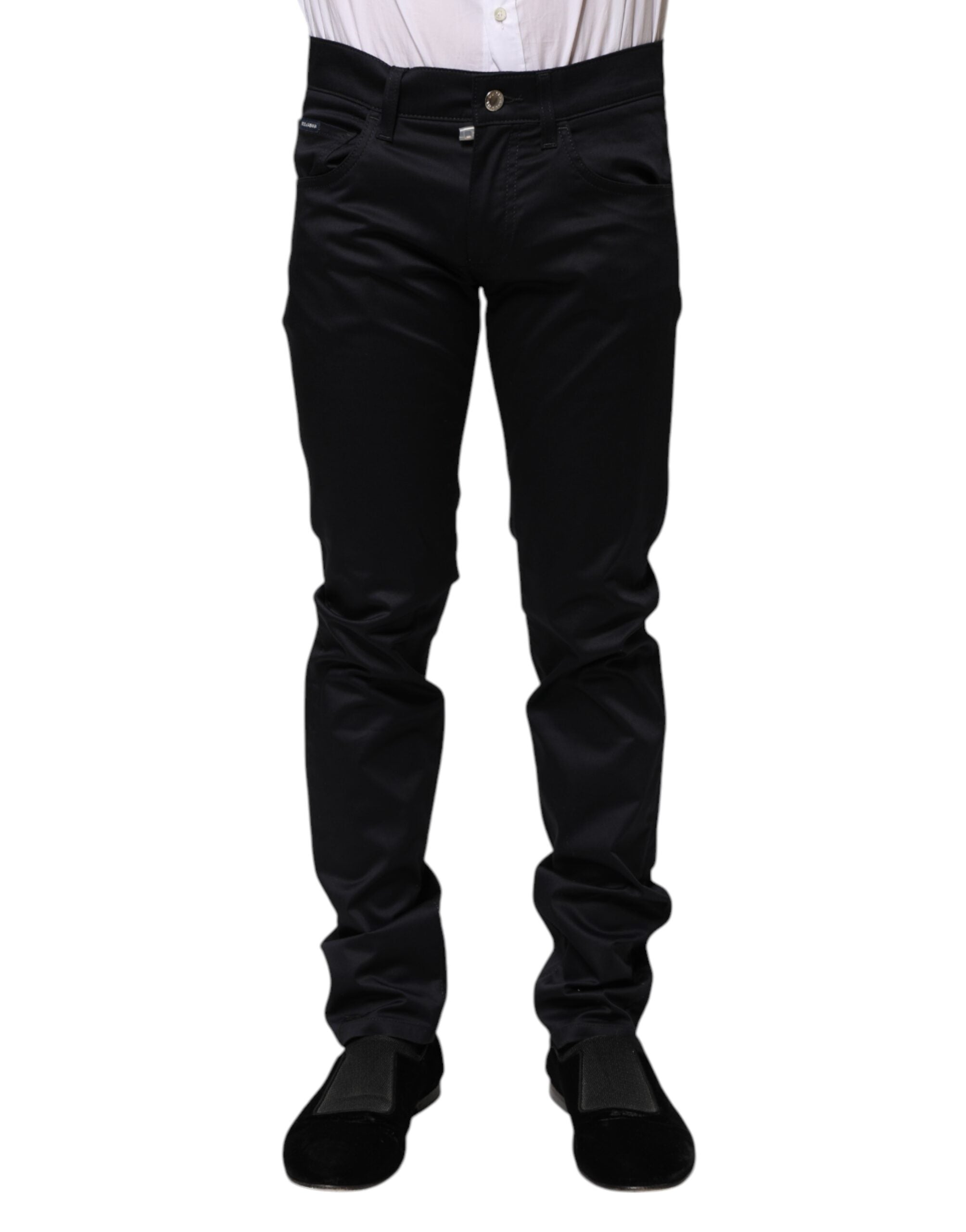 Pantalon skinny taille moyenne en coton noir Dolce &amp; Gabbana