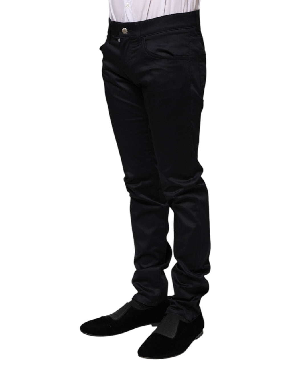 Pantalon skinny taille moyenne en coton noir Dolce &amp; Gabbana
