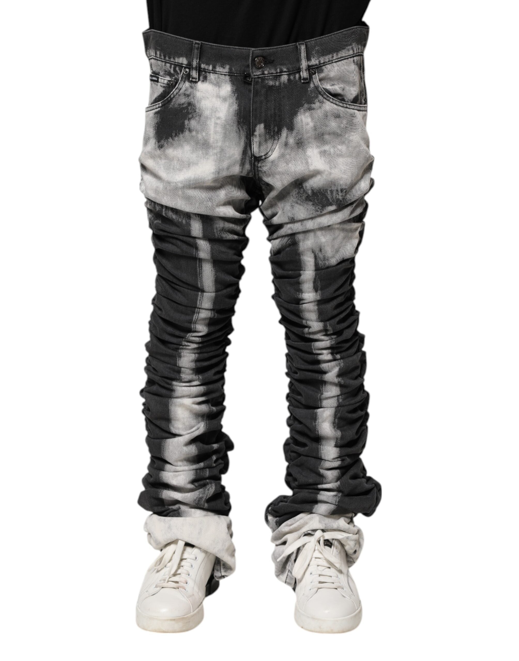 Jean droit en denim noir tie-dye Dolce &amp; Gabbana