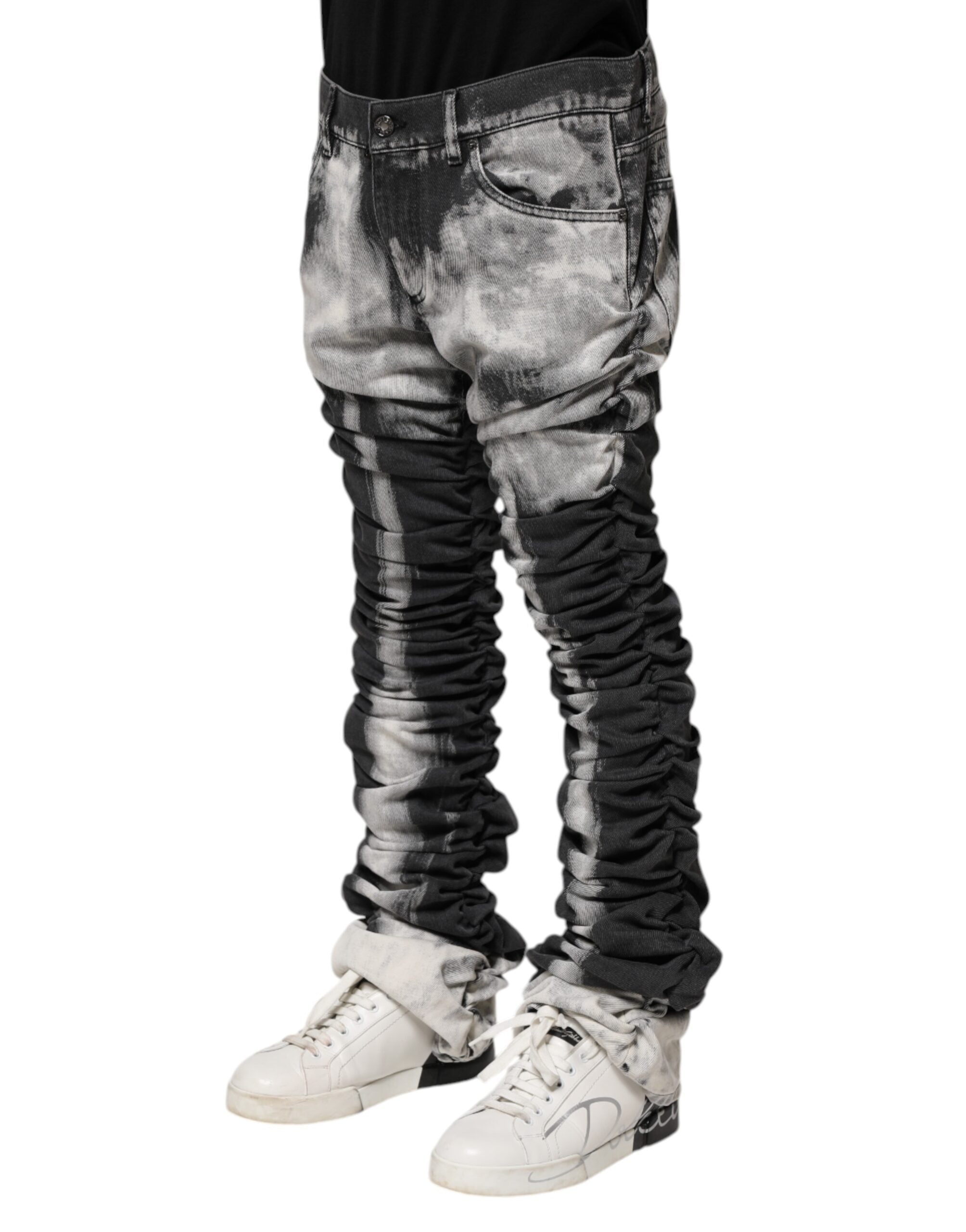 Jean droit en denim noir tie-dye Dolce &amp; Gabbana