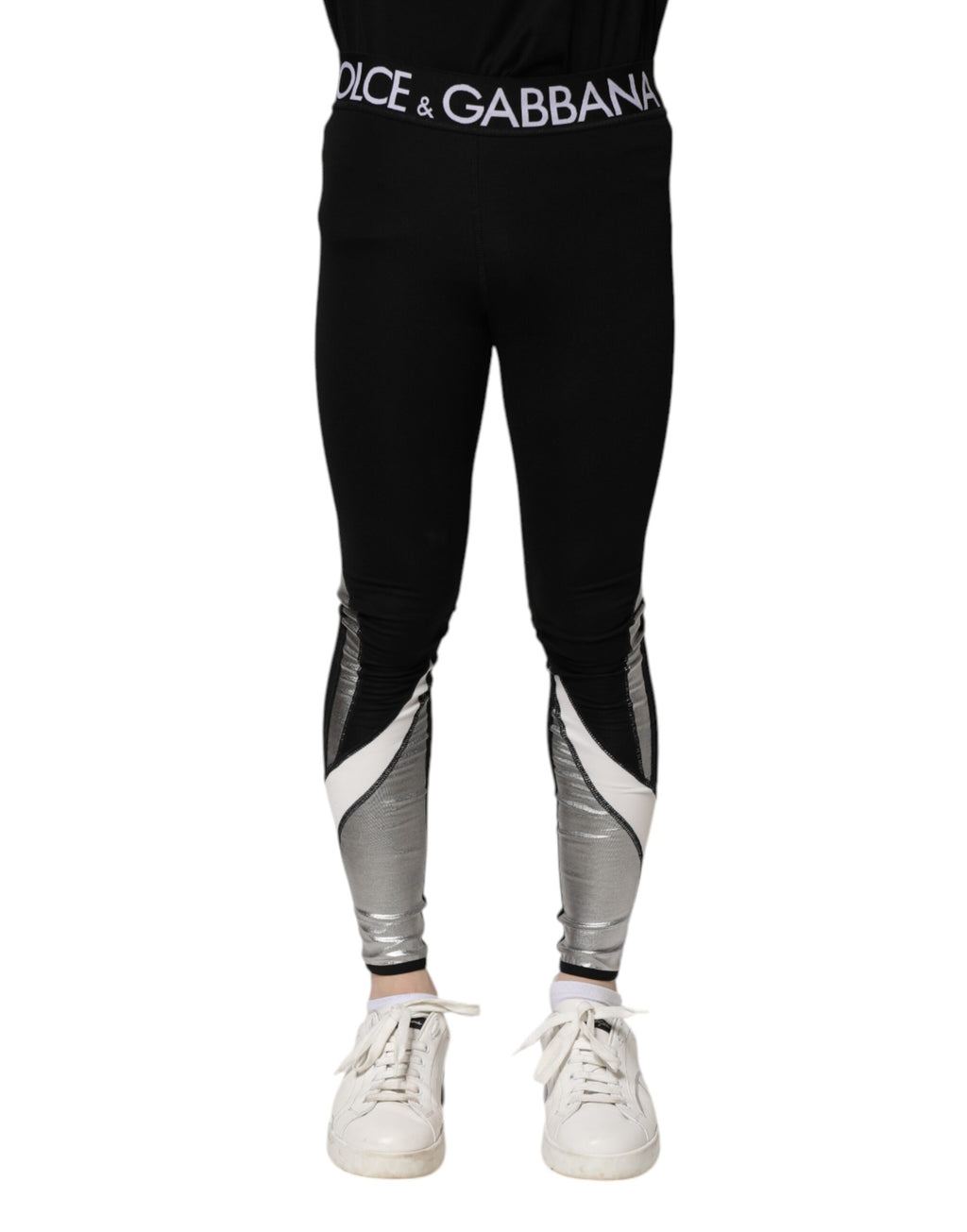 Pantalon legging skinny en nylon noir argenté Dolce &amp; Gabbana pour homme