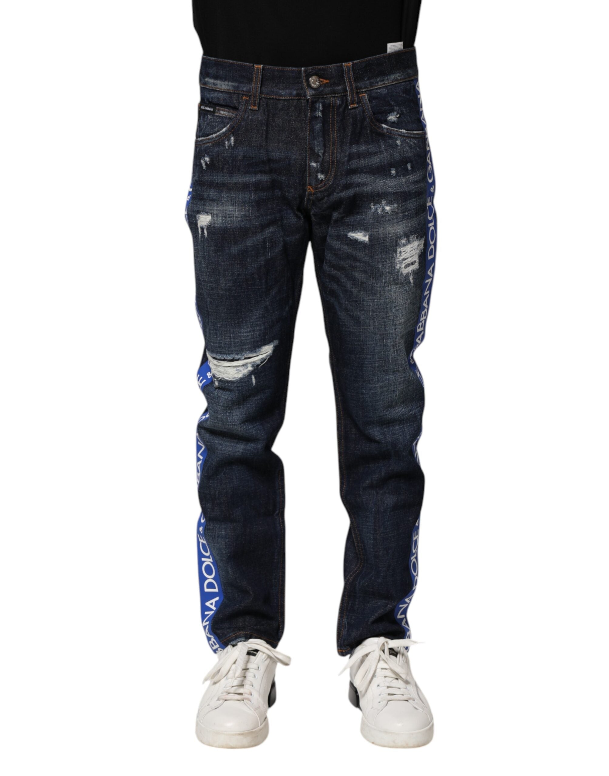Jean skinny bleu foncé en denim déchiré Dolce &amp; Gabbana