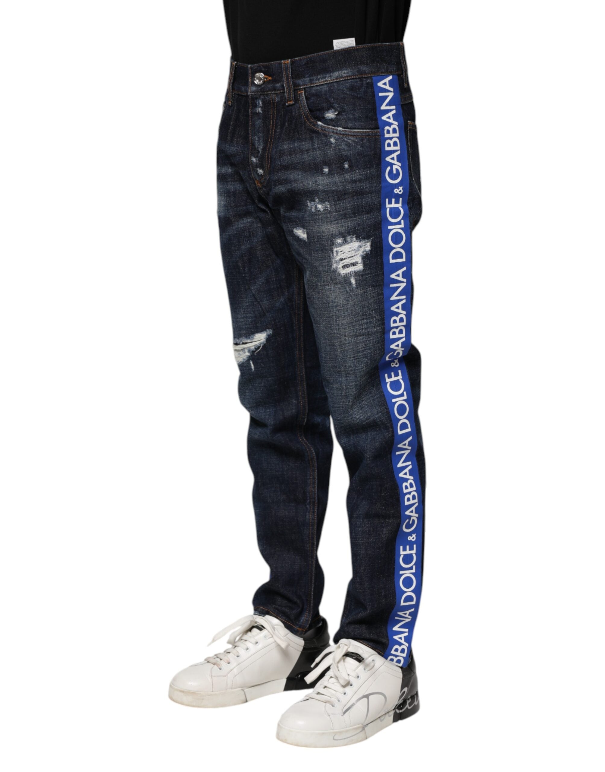 Jean skinny bleu foncé en denim déchiré Dolce &amp; Gabbana