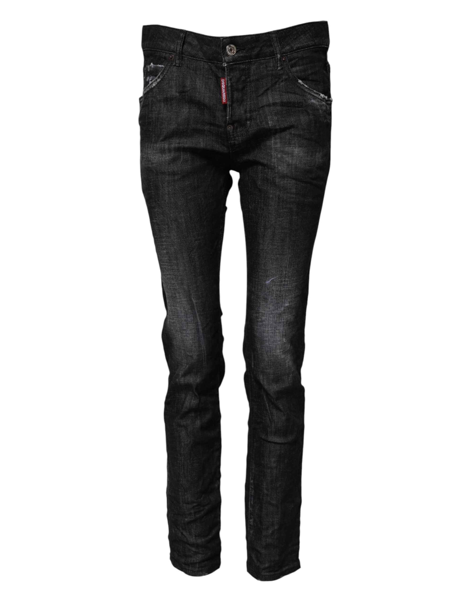 Jean skinny taille moyenne en coton délavé noir Dsquared²