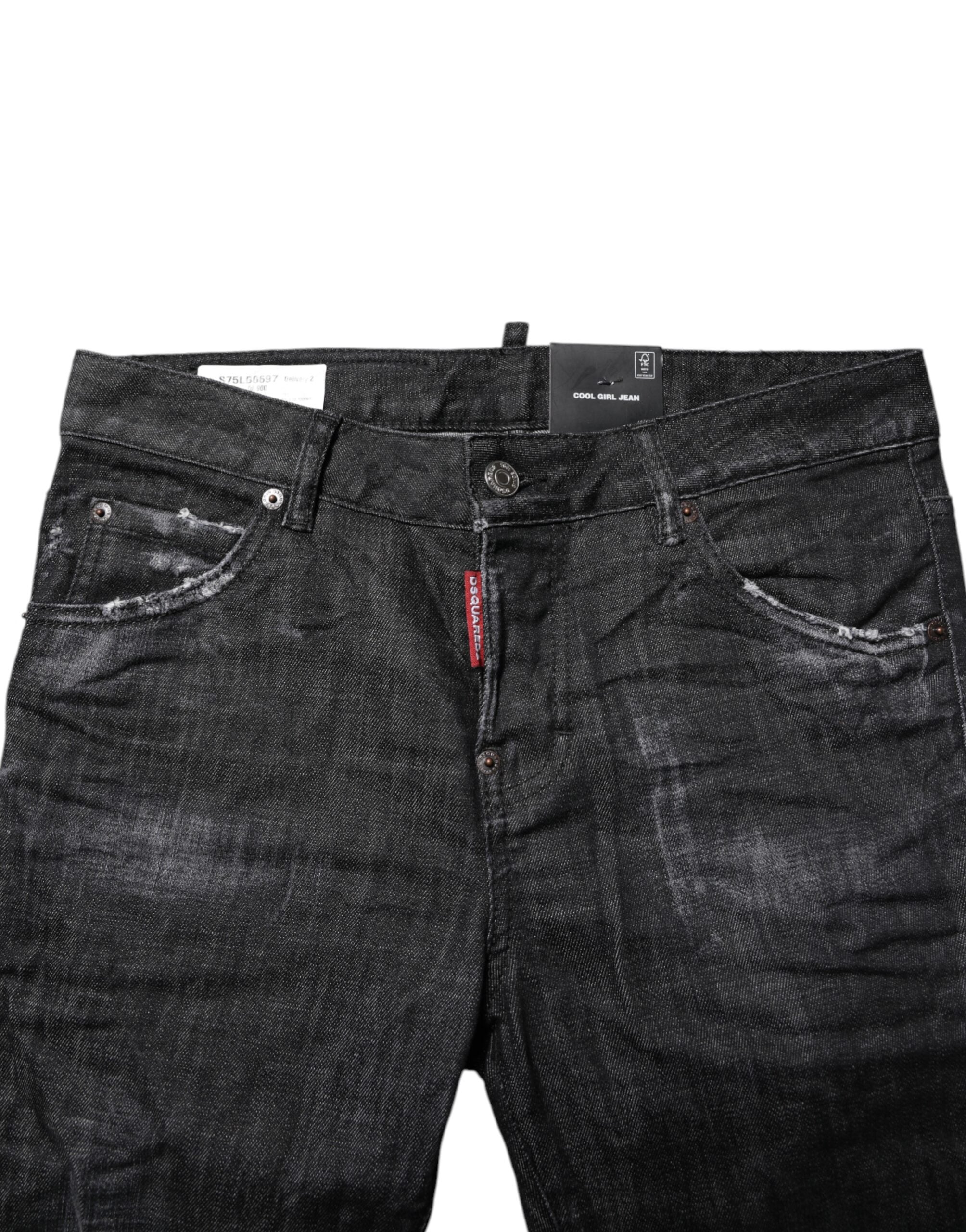 Jean skinny taille moyenne en coton délavé noir Dsquared²