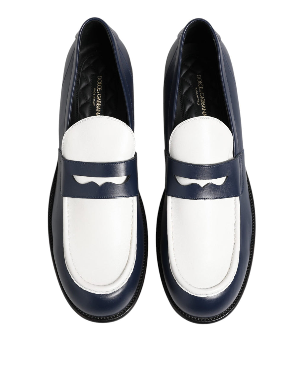 Mocassins à enfiler en cuir noir et blanc Dolce &amp; Gabbana pour hommes