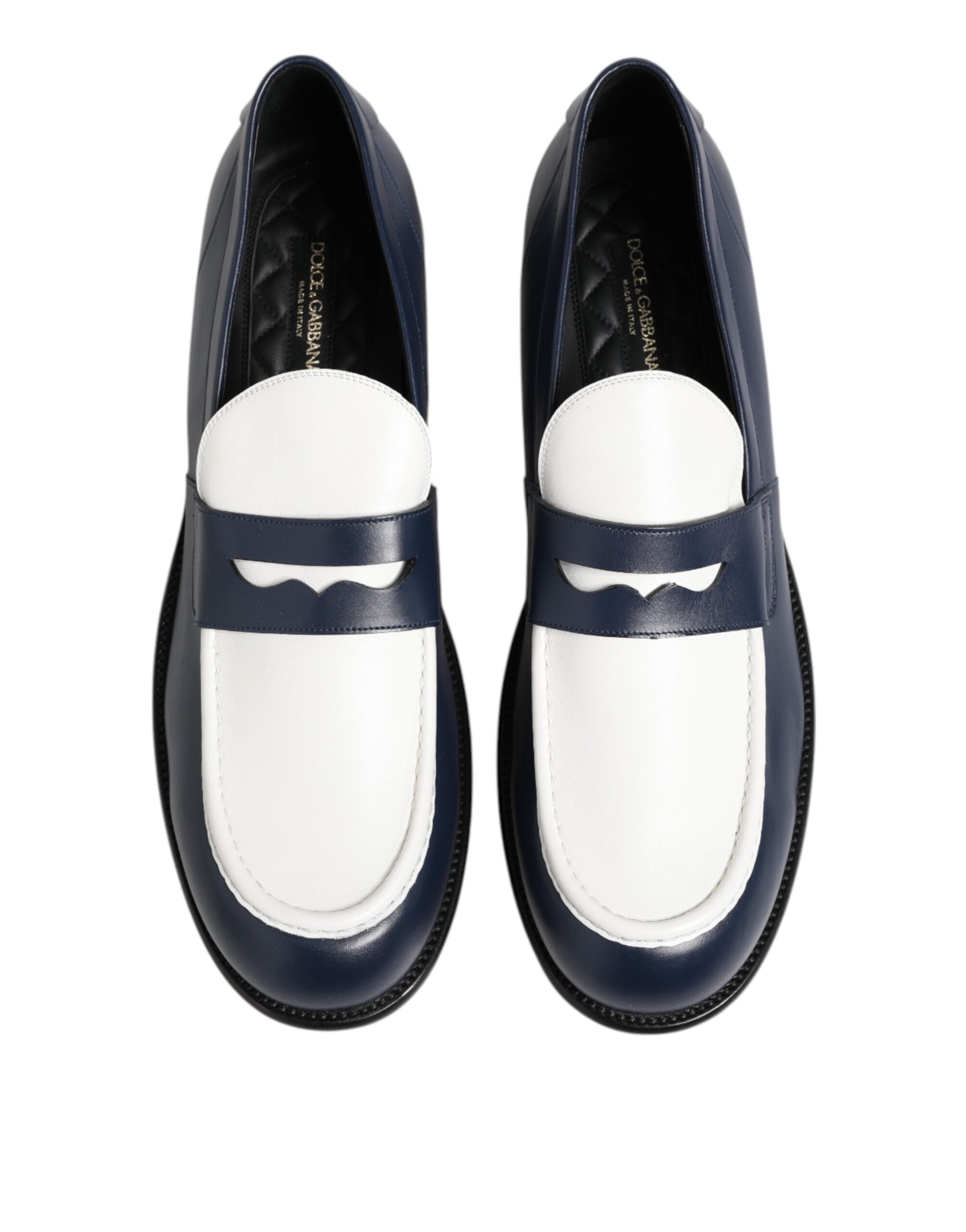 Mocassins à enfiler en cuir noir et blanc Dolce &amp; Gabbana pour hommes
