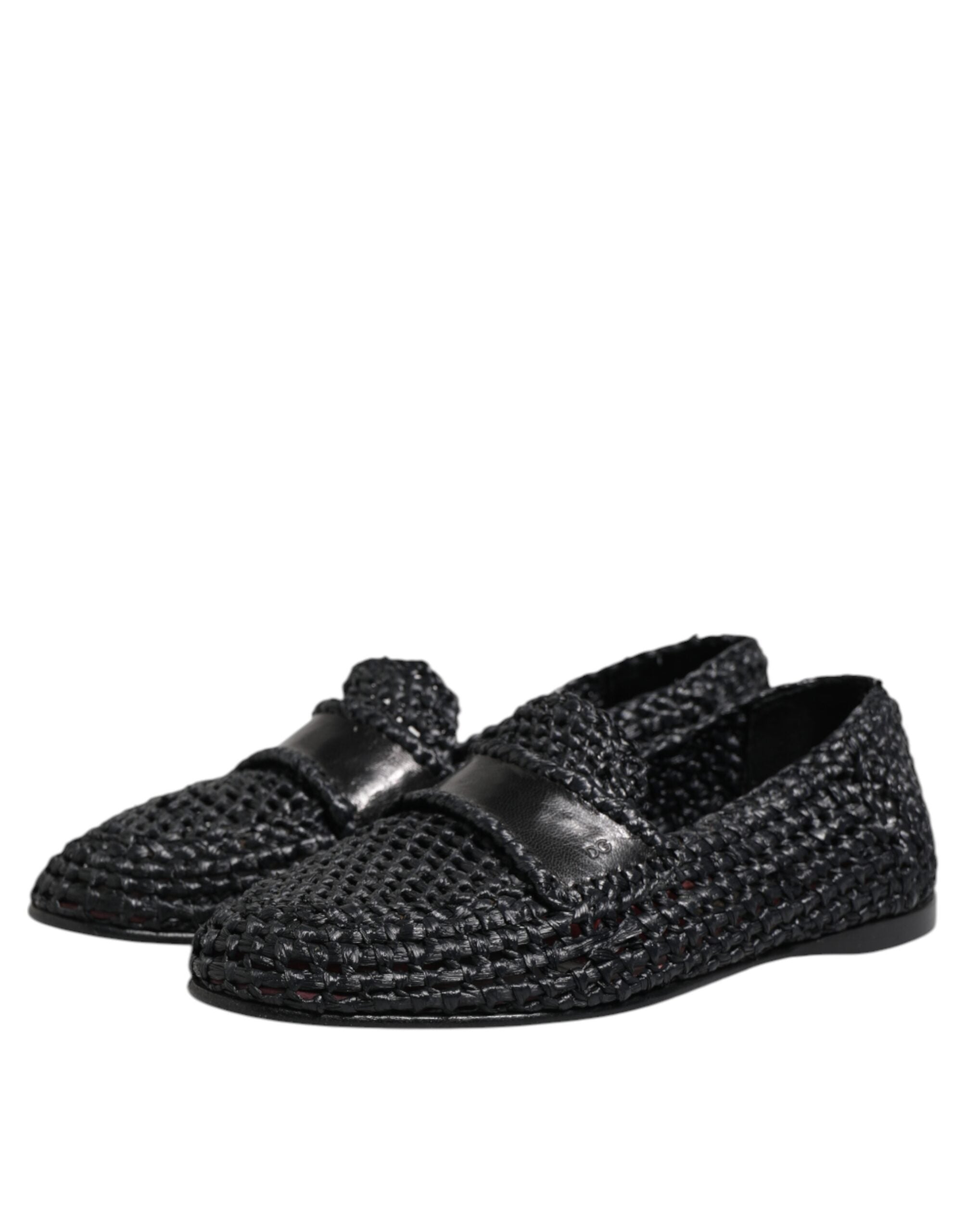 Mocassins à enfiler en cuir tressé noir Dolce &amp; Gabbana pour homme