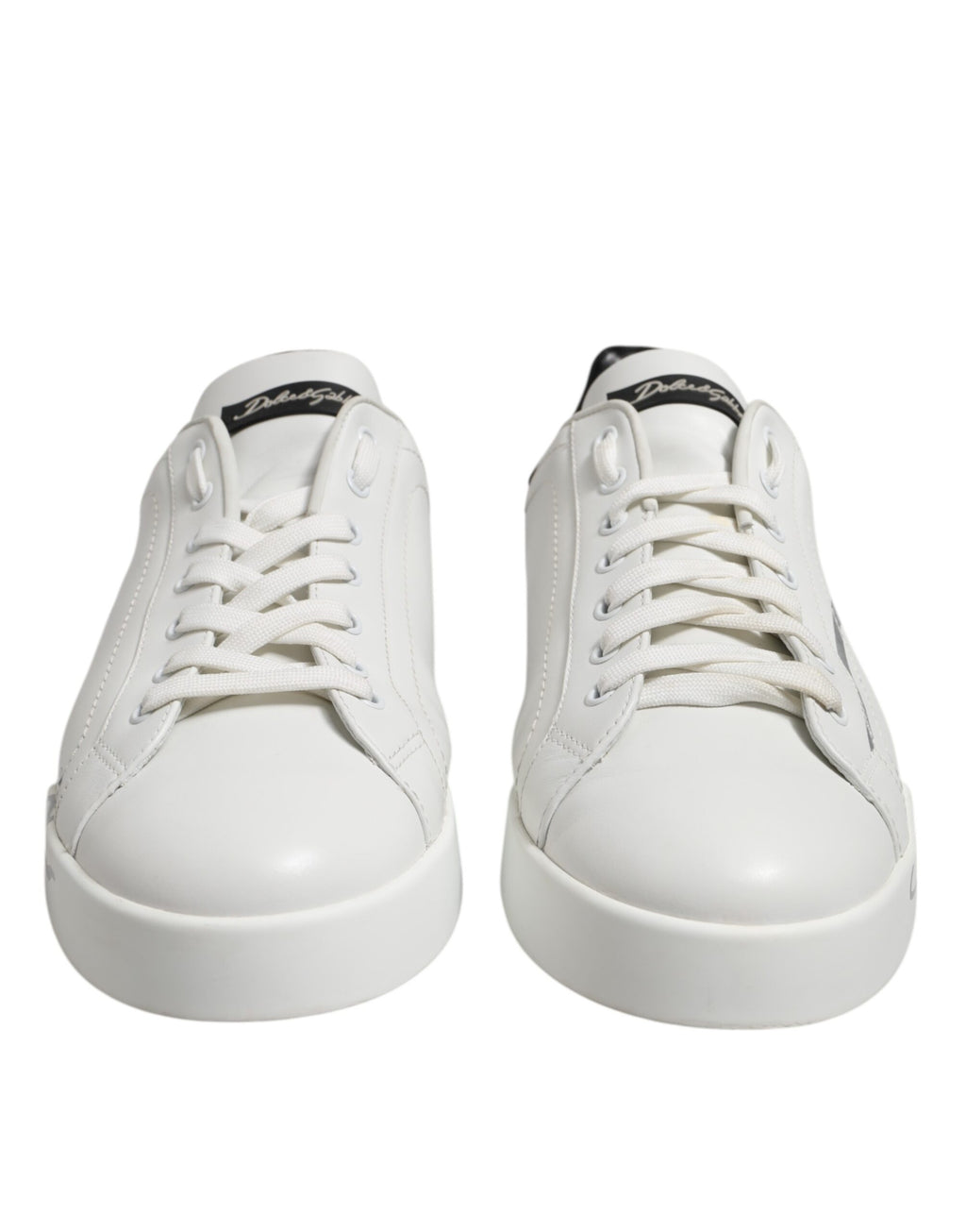 Baskets basses en cuir blanc et noir Dolce &amp; Gabbana