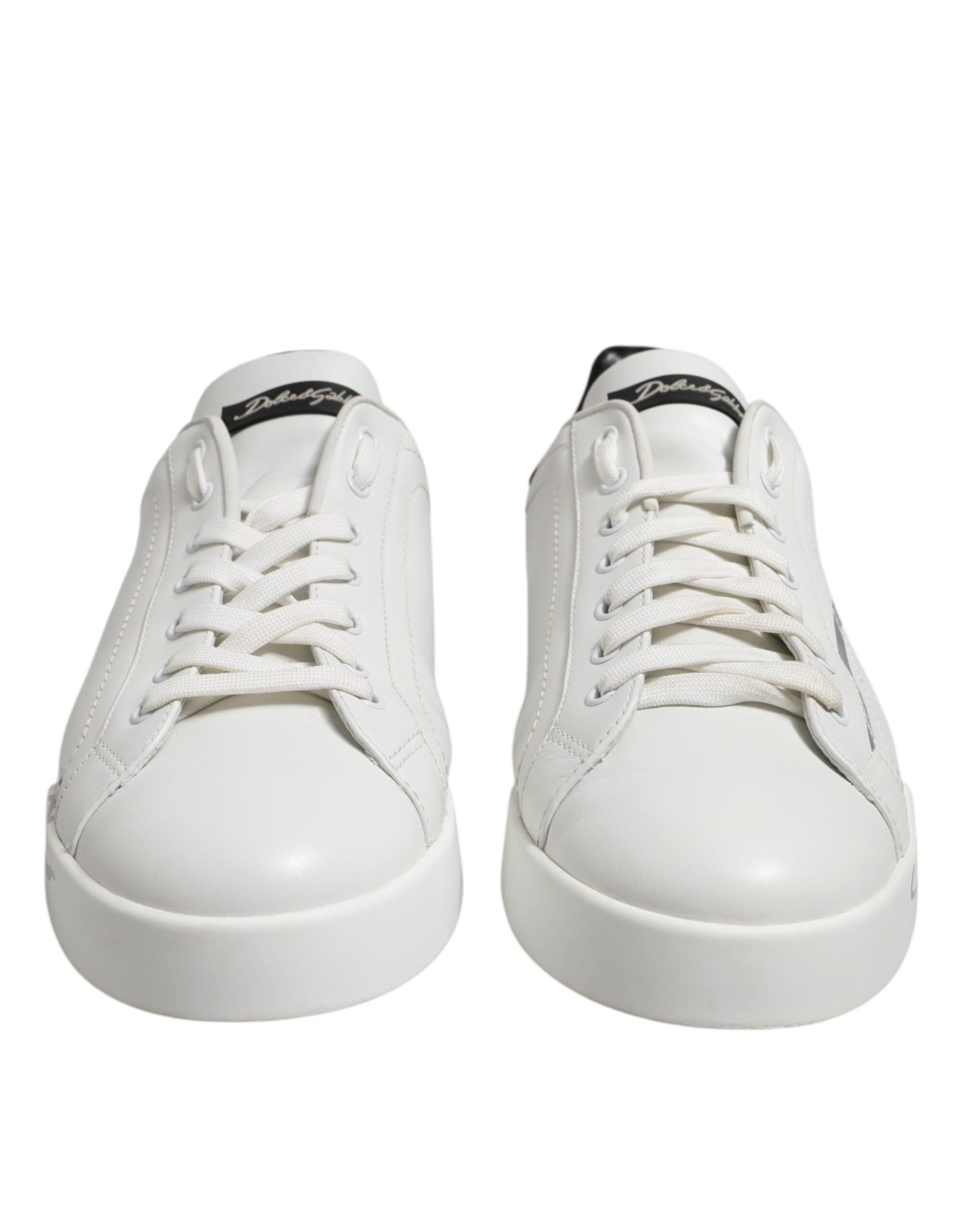 Baskets basses en cuir blanc et noir Dolce &amp; Gabbana