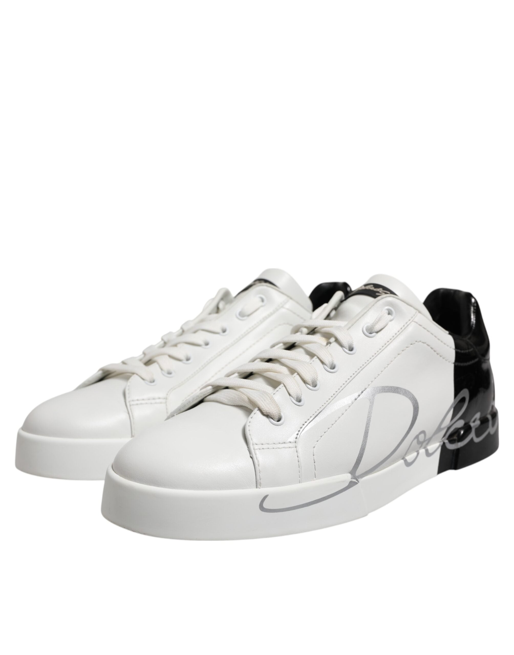 Baskets basses en cuir blanc et noir Dolce &amp; Gabbana