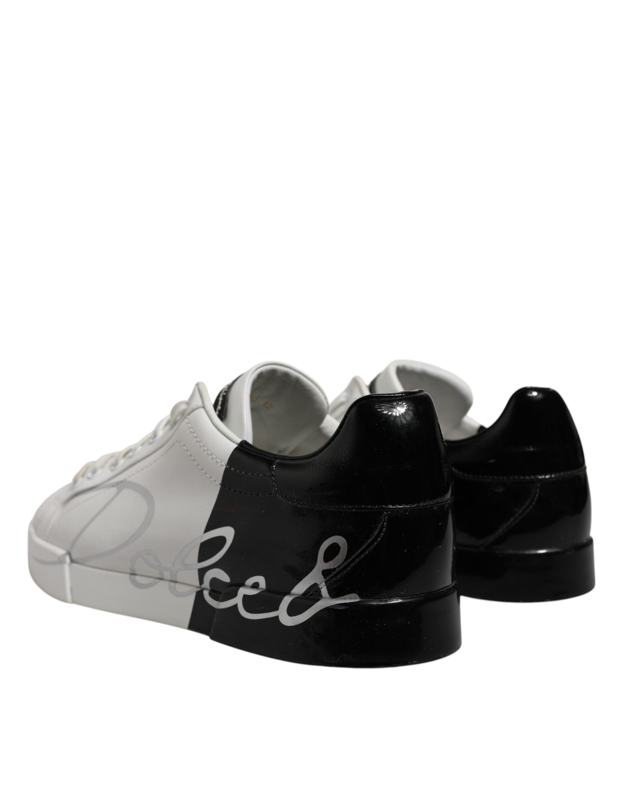 Baskets basses en cuir blanc et noir Dolce &amp; Gabbana