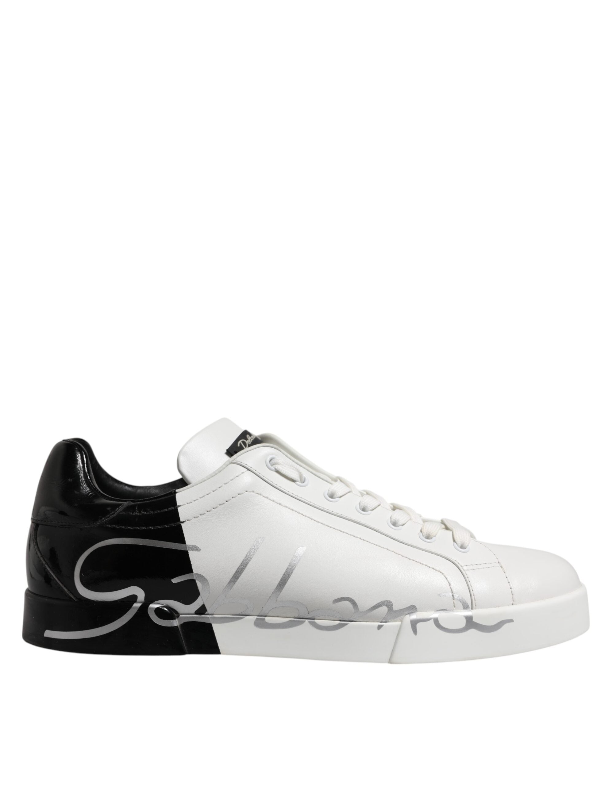 Baskets basses en cuir blanc et noir Dolce &amp; Gabbana