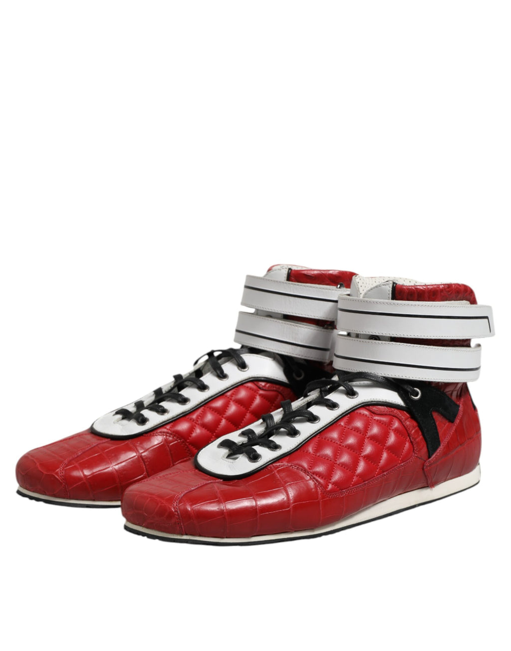 Baskets à lacets en cuir matelassé rouge Dolce &amp; Gabbana