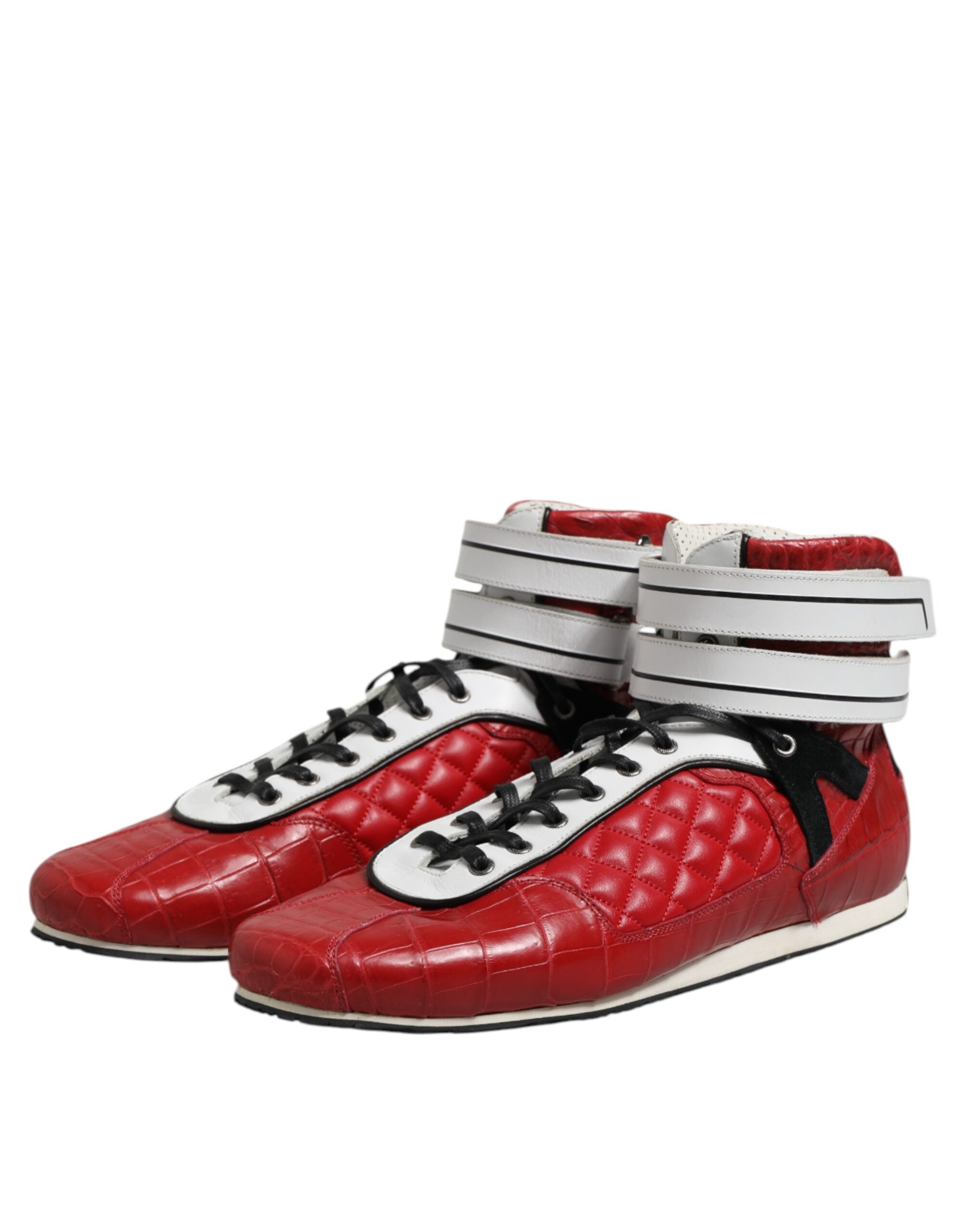 Baskets à lacets en cuir matelassé rouge Dolce &amp; Gabbana