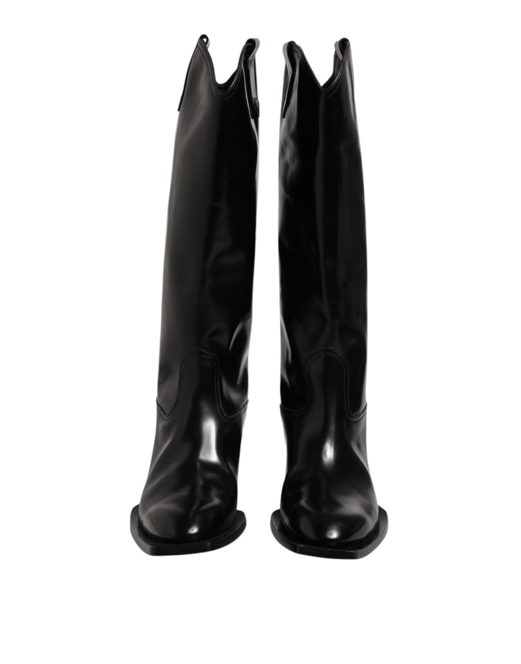 Dolce &amp; Gabbana – Hohe Stiefel aus schwarzem Kalbsleder mit Logo