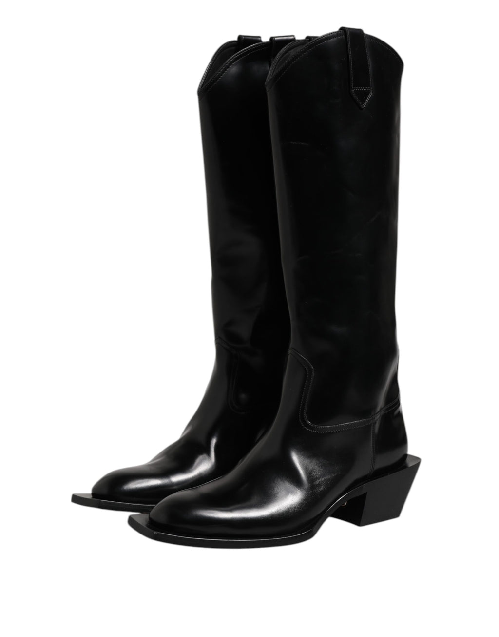 Dolce &amp; Gabbana – Hohe Stiefel aus schwarzem Kalbsleder mit Logo