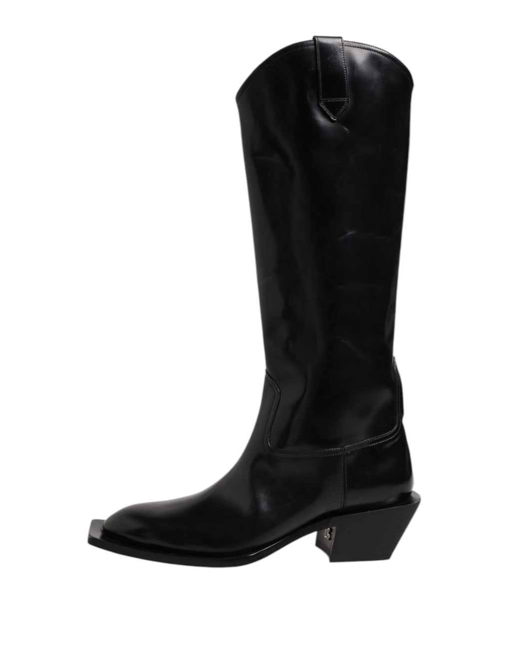 Dolce &amp; Gabbana – Hohe Stiefel aus schwarzem Kalbsleder mit Logo