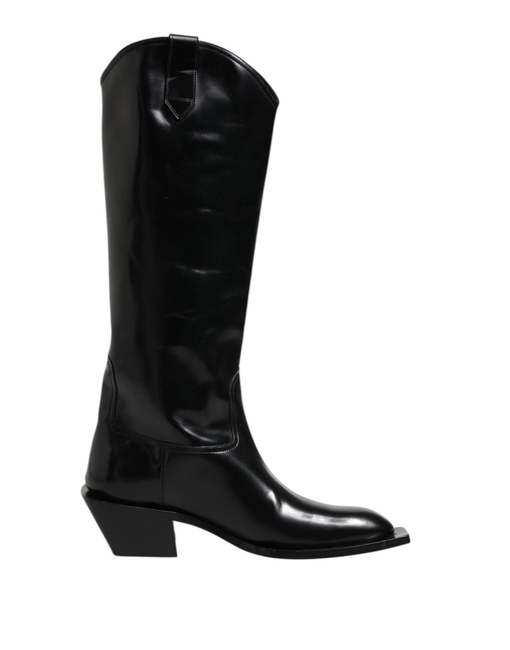 Dolce &amp; Gabbana – Hohe Stiefel aus schwarzem Kalbsleder mit Logo